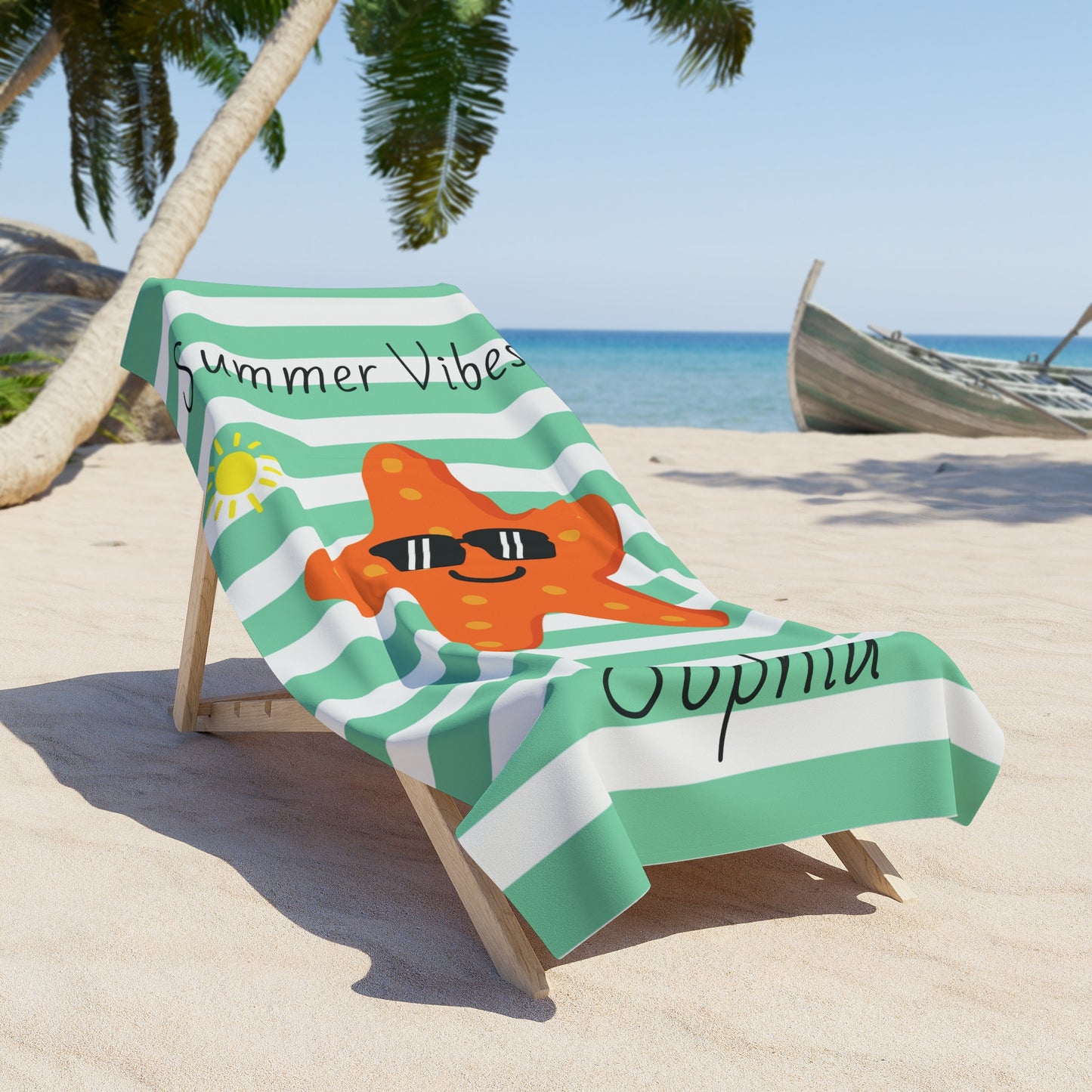Personalized Summer Vibes Starfish Beach Towel