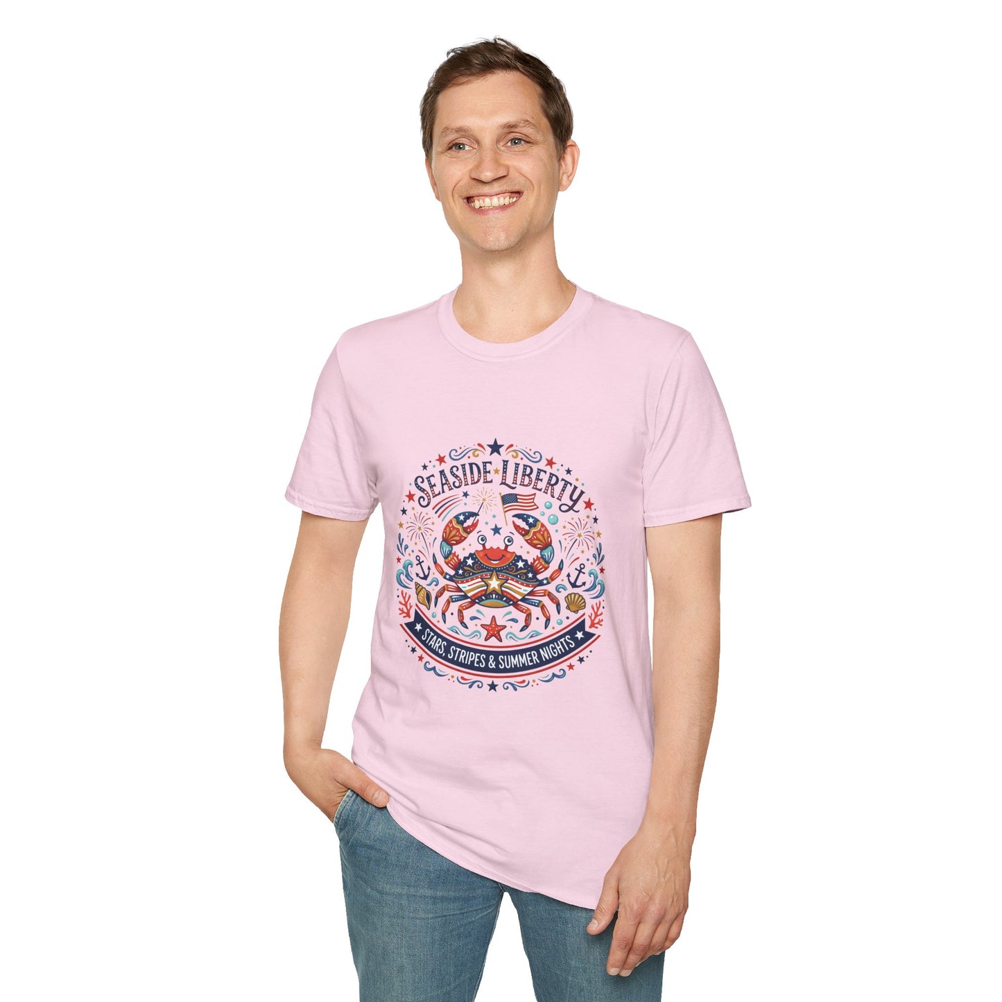 Seaside Liberty Crab T-Shirt — 4th of July Patriotic Summer Beach Tee