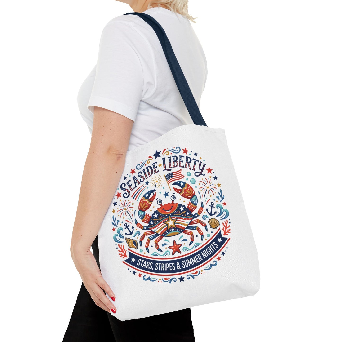 Seaside Liberty Tote Bag — 4th of July, Patriotic Bag "Stars, Stripes & Summer Nights"