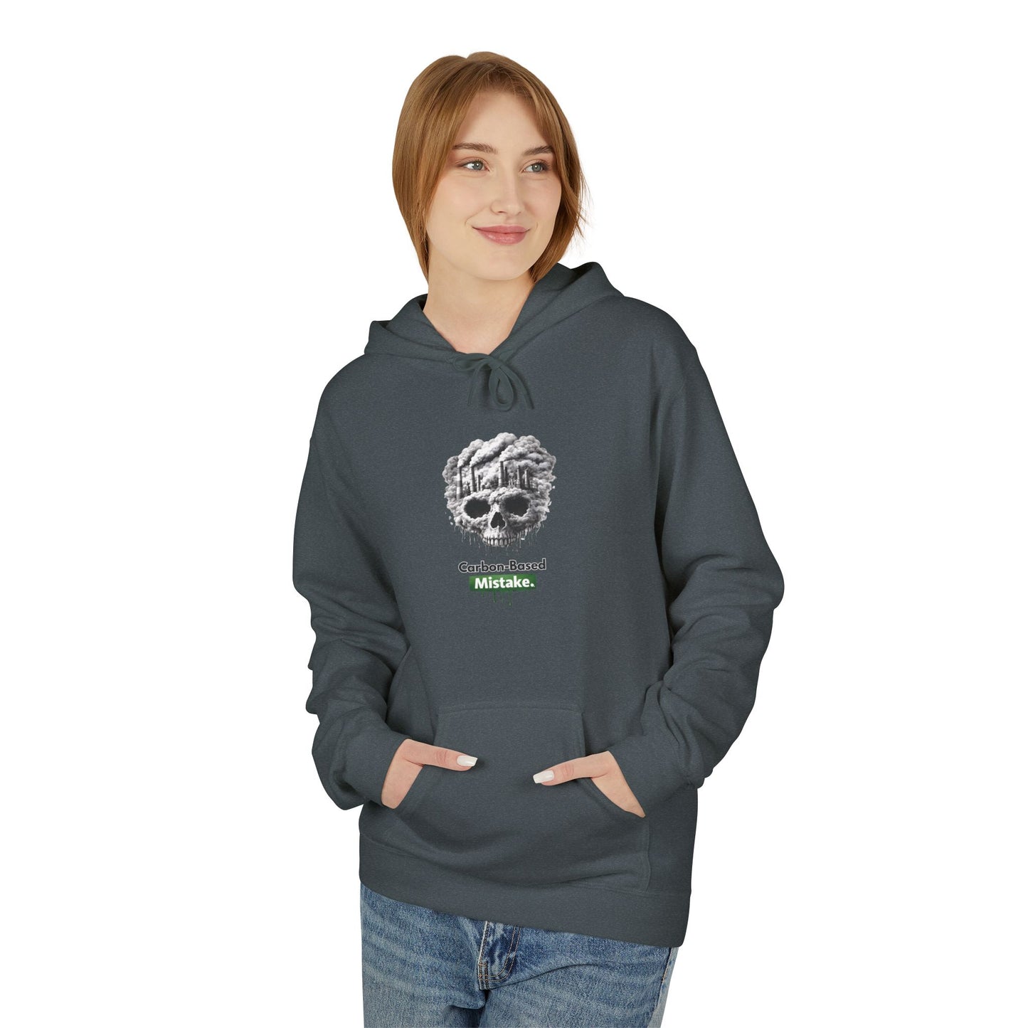 Unisex Hoodie — “Carbon-Based Mistake” Graphic Pullover, Gift for Earth Day, Sarcastic Hoodie