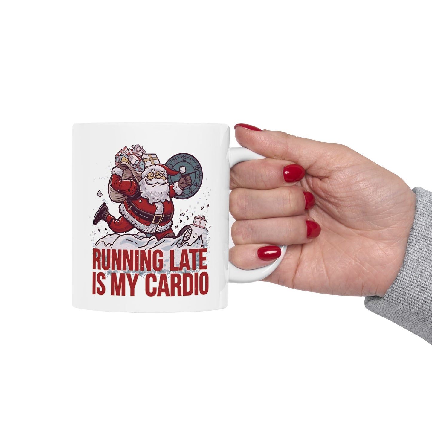Running Late Is My Cardio, Funny Christmas Ceramic Mug, Gift for Fitness Enthusiasts