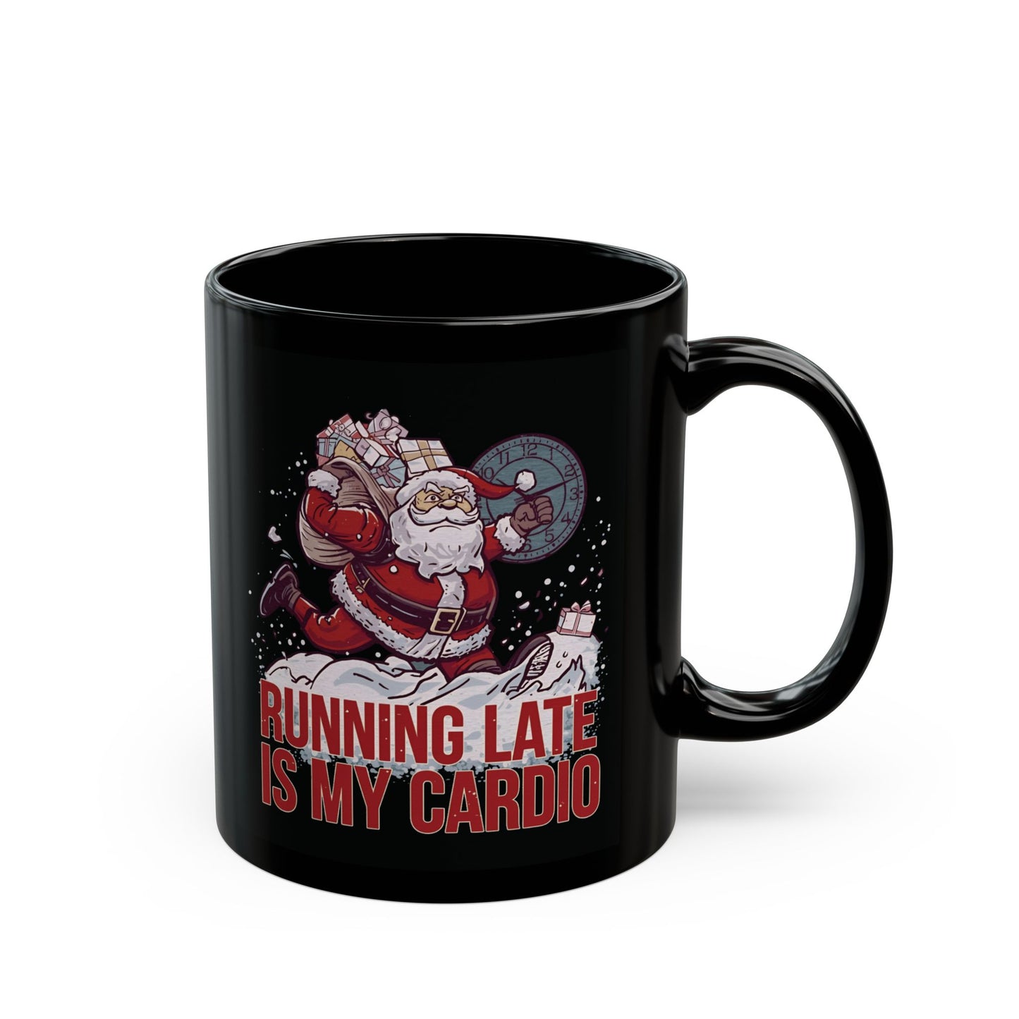 Funny Holiday Coffee Mug, Santa Running Late is My Cardio, Christmas Gift for Runners, Seasonal Mug for Coffee Lovers