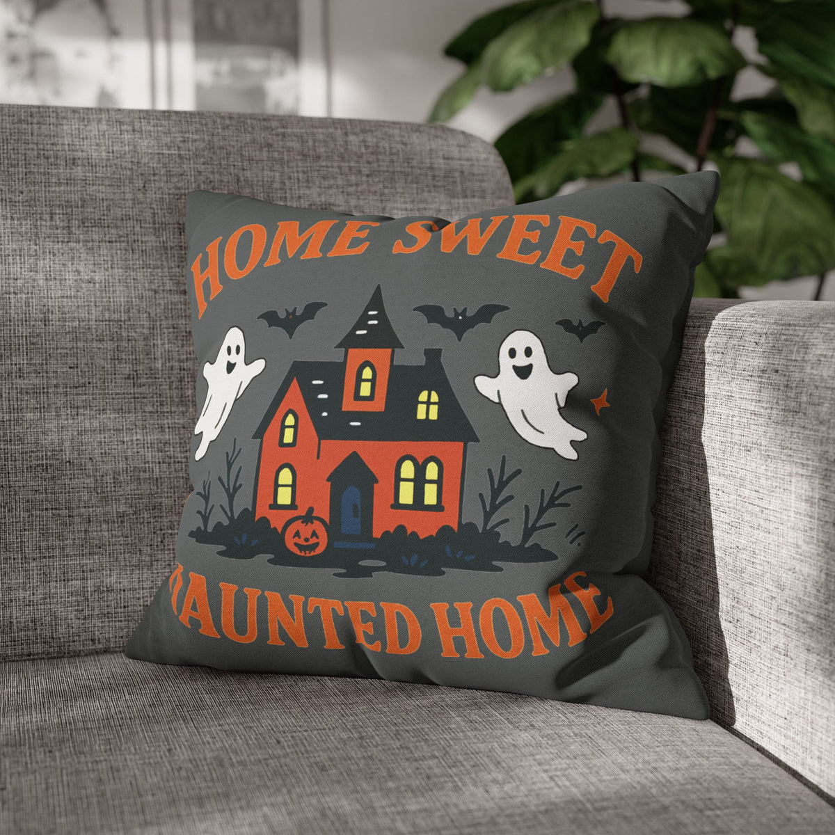 Halloween Themed Square Pillowcase, Home Sweet Haunted Home Decor