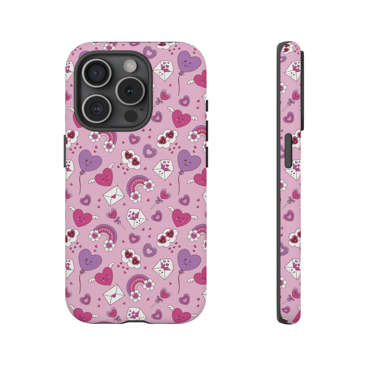 Pink Valentine Phone Case – Cute Hearts, Envelopes & Rainbows Protective Cover
