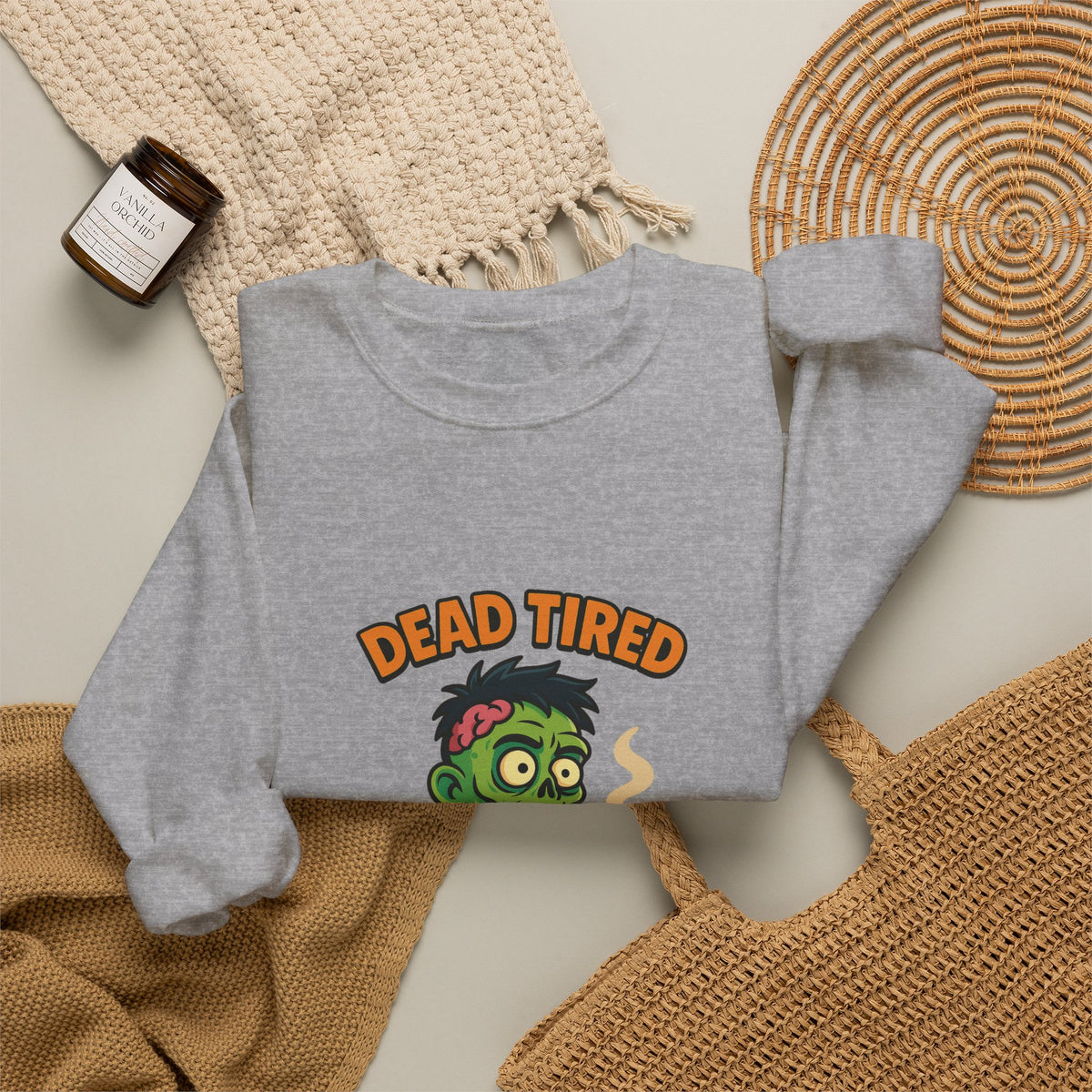Dead Tired Zombie Sweatshirt, Funny Halloween Crewneck, Spooky Season Apparel