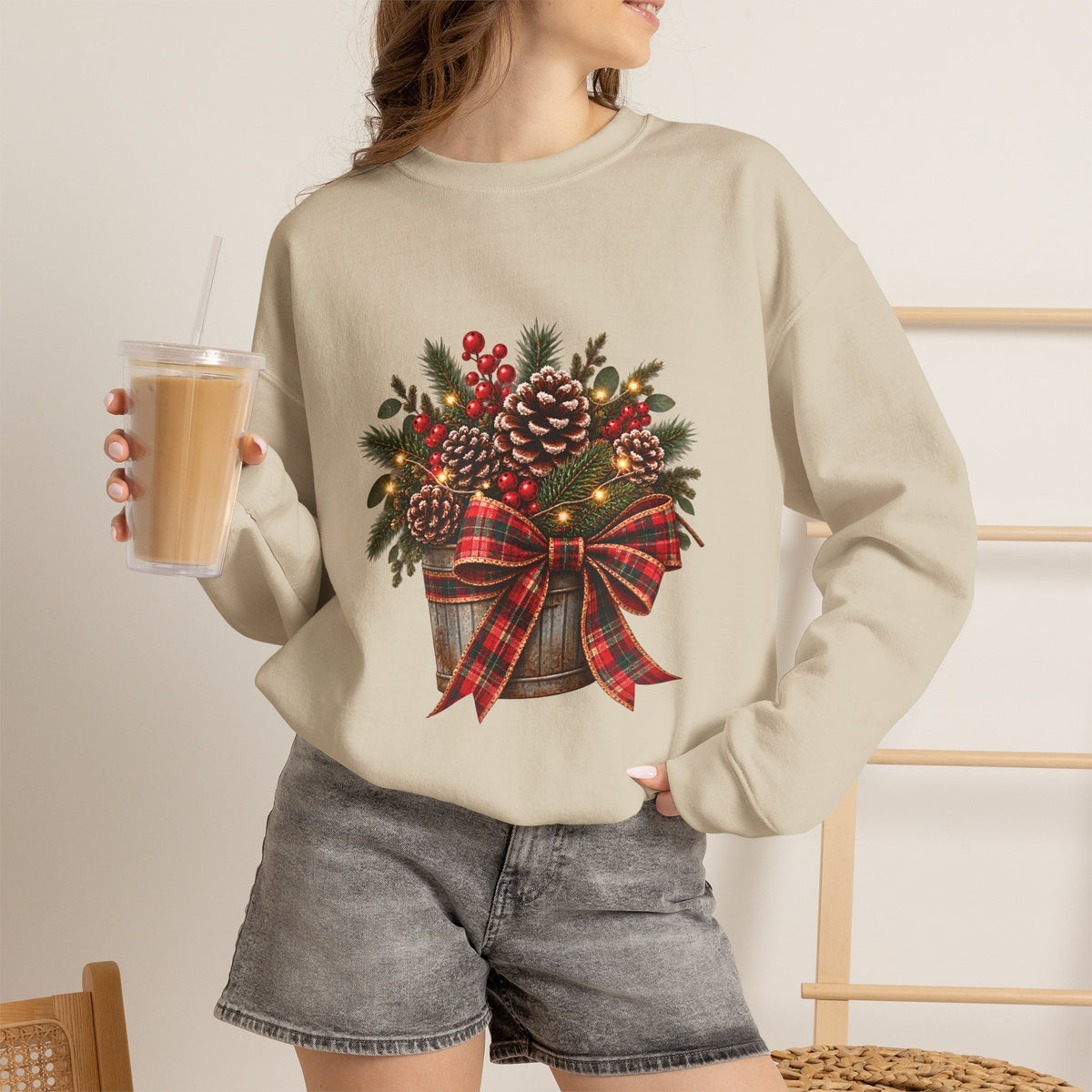 Christmas Pinecone Basket Crewneck Sweatshirt