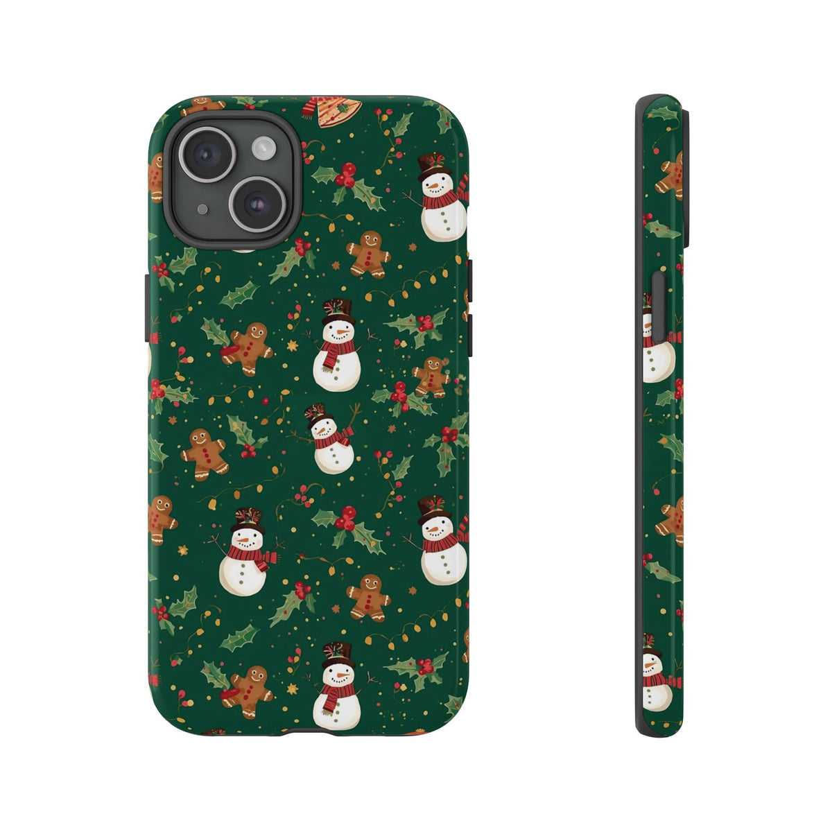 Christmas Phone Case with Snowmen and Gingerbread Design, Dual Layer Phone Case for Iphone & Samsung