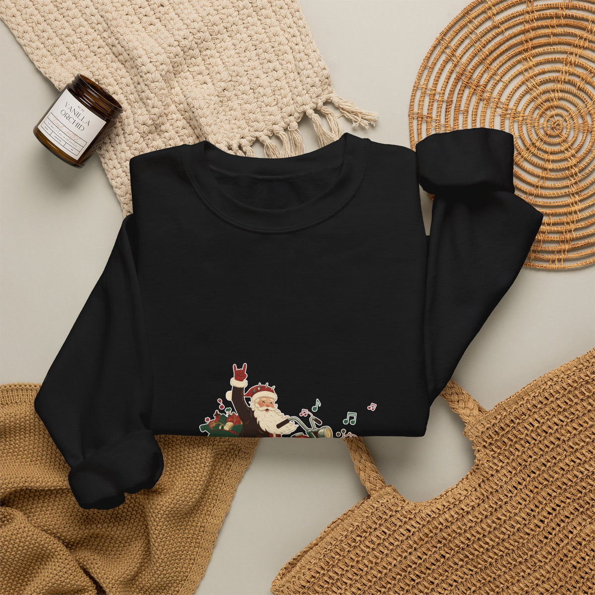 Christmas Motorcycle Sweatshirt - "Ride Into Christmas" Santa Biker Holiday Crewneck