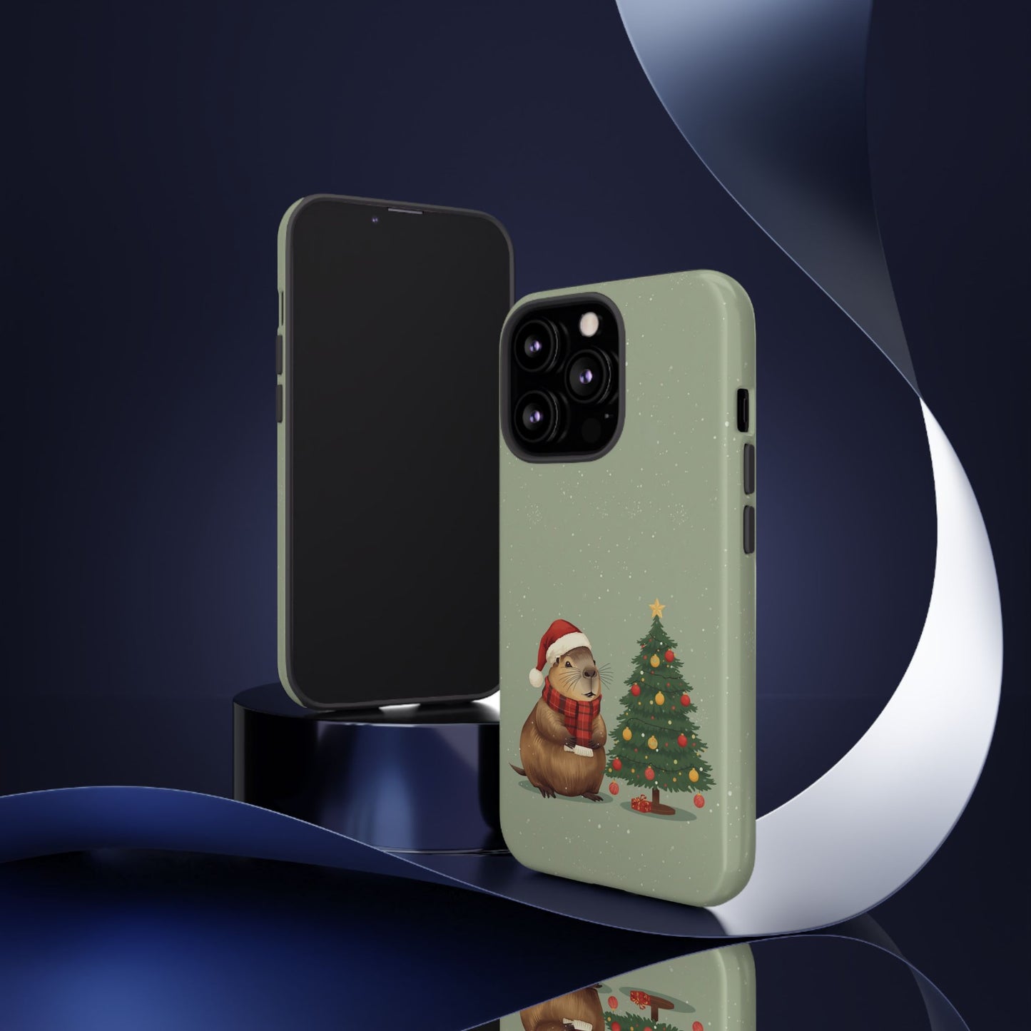 Christmas Phone Case with Capybara Design, Dual Layer Protective Case for Iphone 17, 16, 15, 14, 13 & Samsung