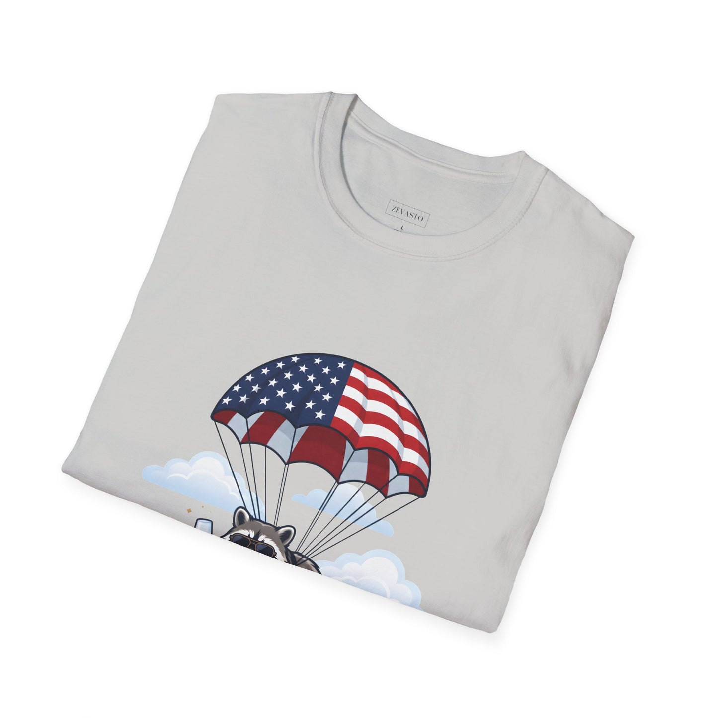 Patriotic Parachuting Raccoon T-Shirt — "Celebrating 250 Years"
