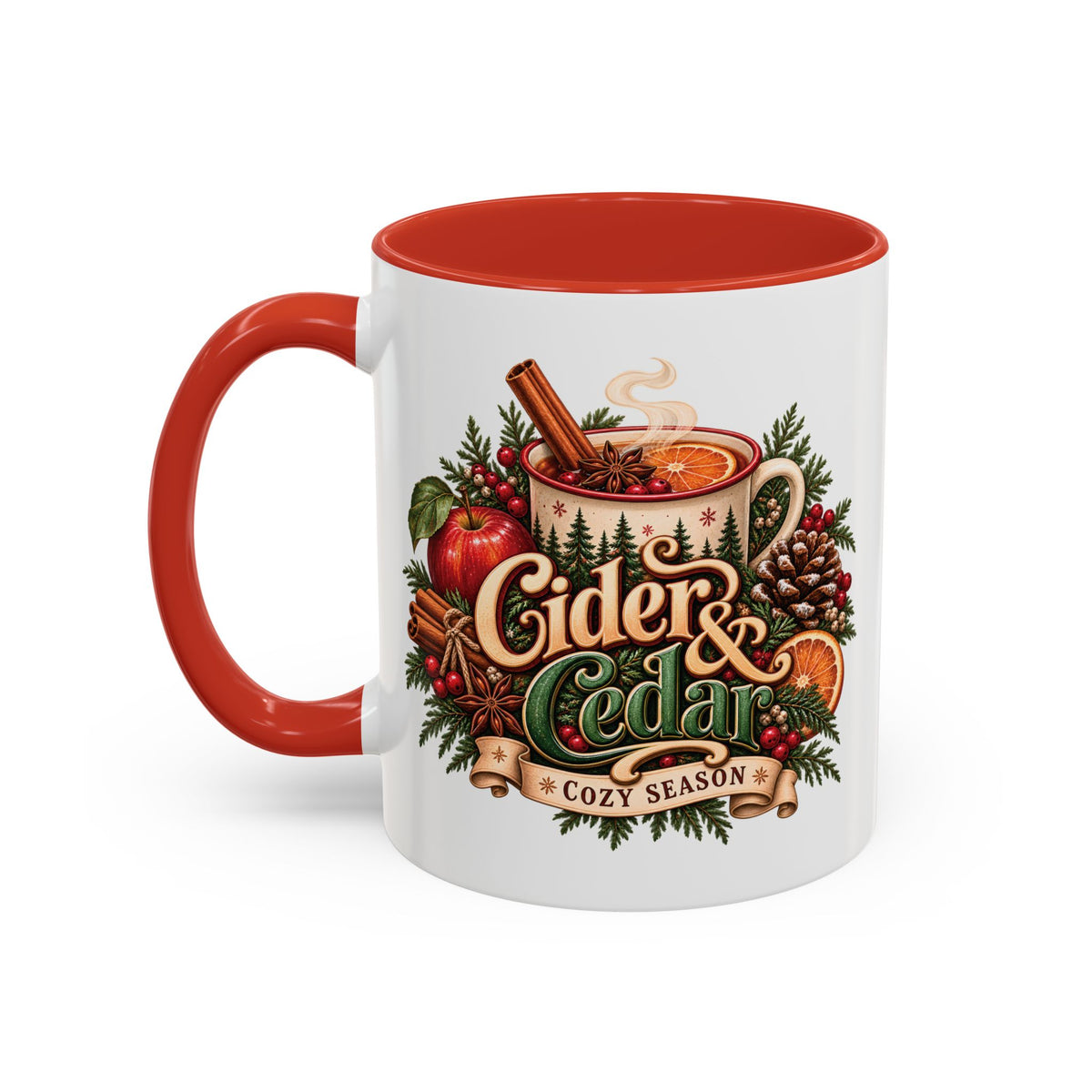 Cider & Cedar Accent Coffee Mug — Cozy Fall Hot Drink Gift (11 oz)