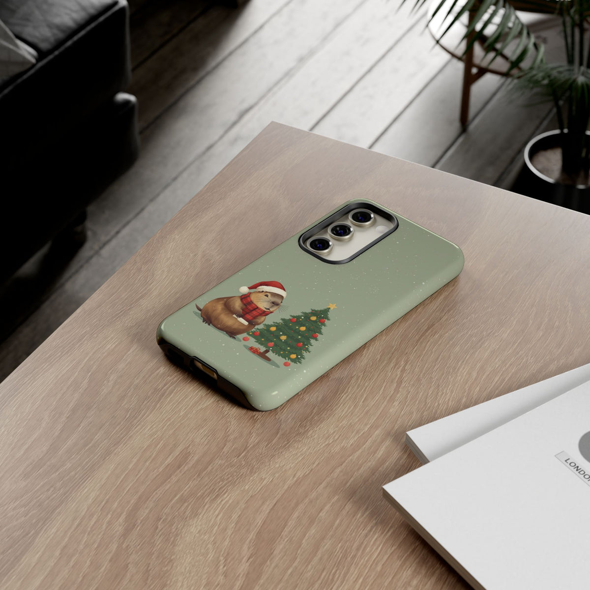 Christmas Phone Case with Capybara Design, Dual Layer Protective Case for Iphone & Samsung