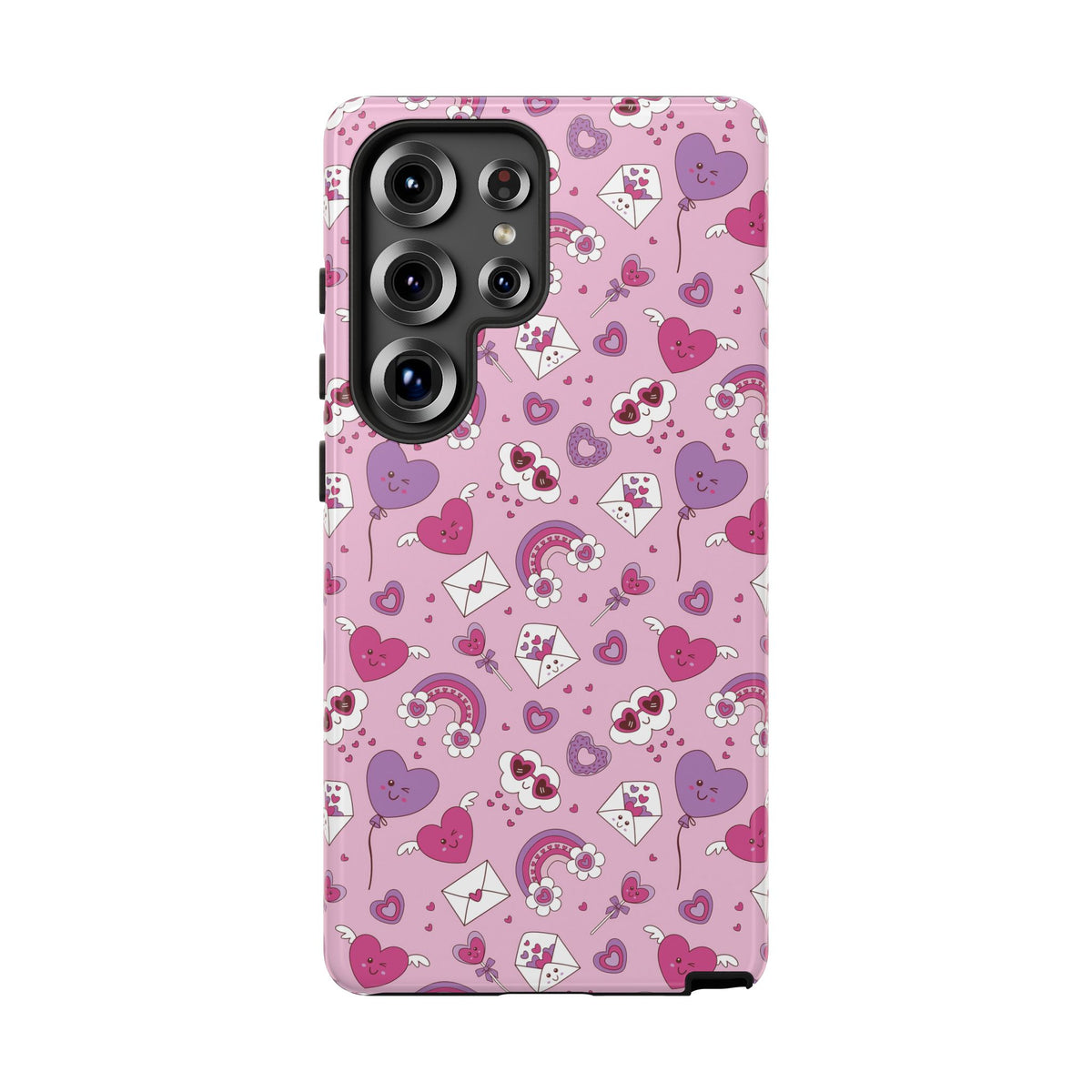 Pink Valentine Phone Case – Cute Hearts, Envelopes & Rainbows Protective Cover