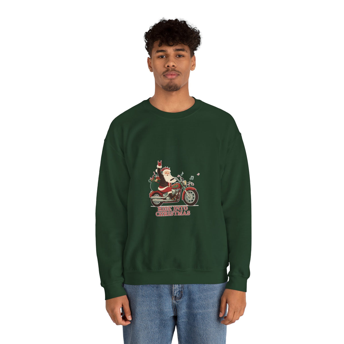 Christmas Motorcycle Sweatshirt - "Ride Into Christmas" Santa Biker Holiday Crewneck