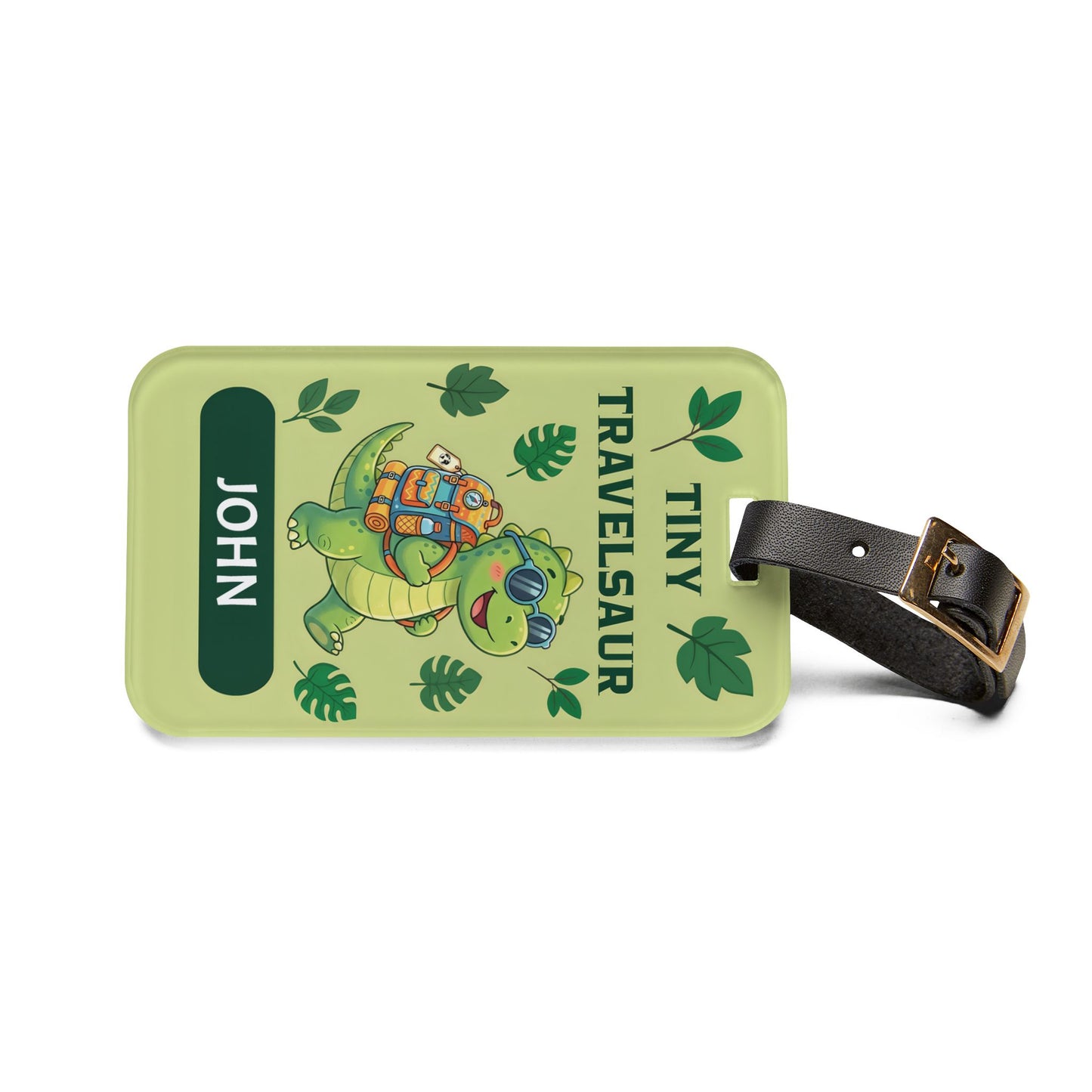 Tiny Travelsaur Luggage Tag — Personalized Kids Travel ID, Custom Travel Tag