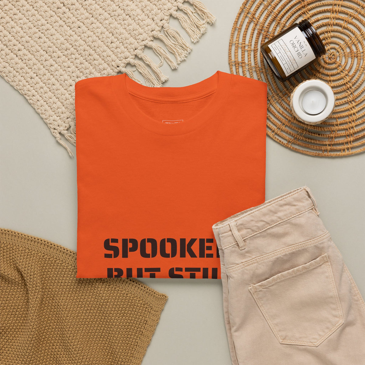 Spooked, But Still Showing Up Unisex Heavy Cotton Tee | Halloween, Funny T-Shirt