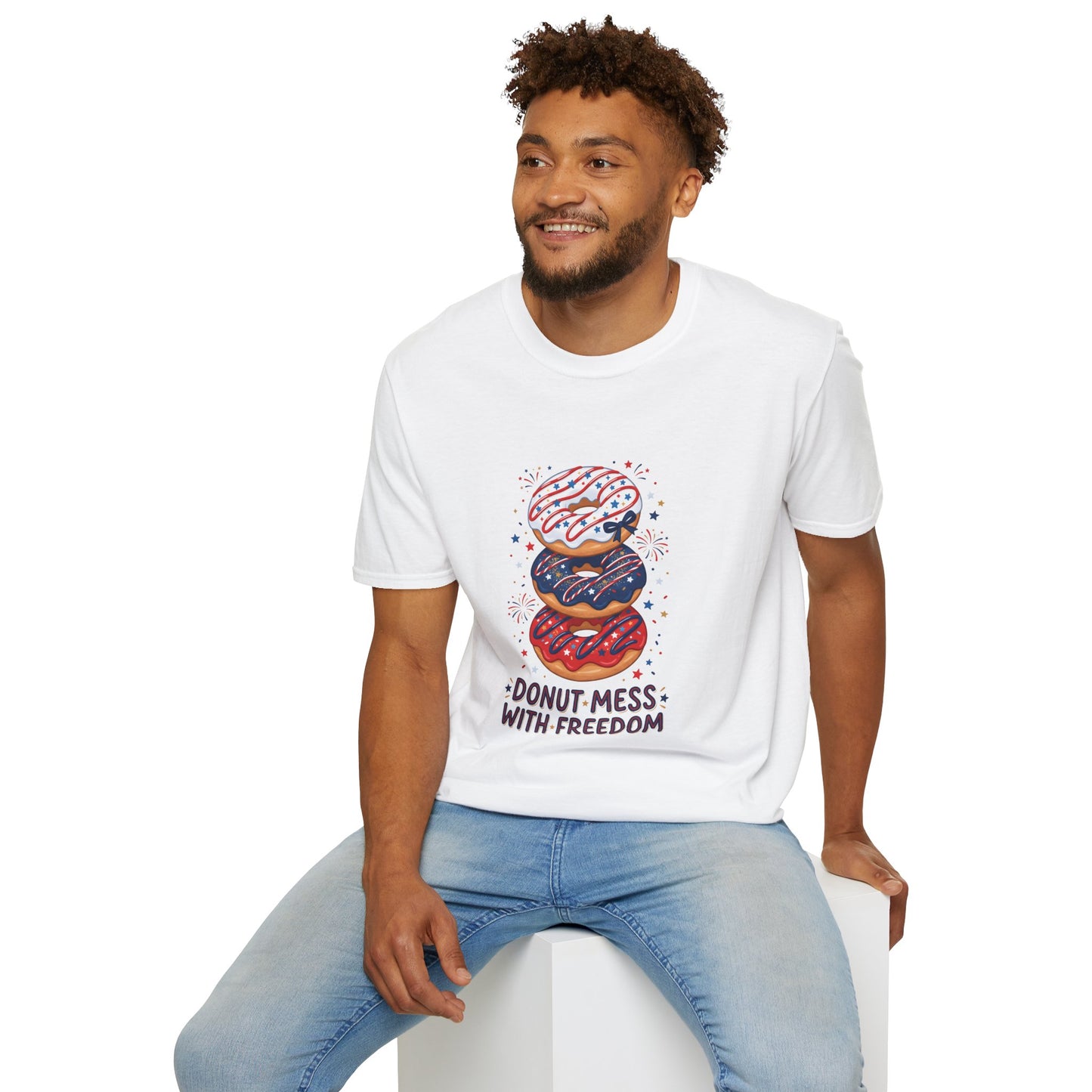 Donut Mess With Freedom T-Shirt — Patriotic Donut Stack 4th of July Tee