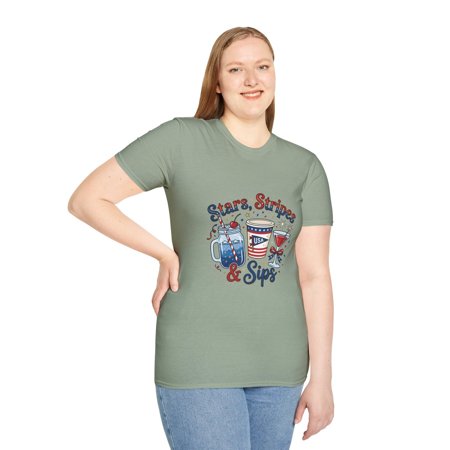 Patriotic "Stars, Stripes & Sips" T-Shirt