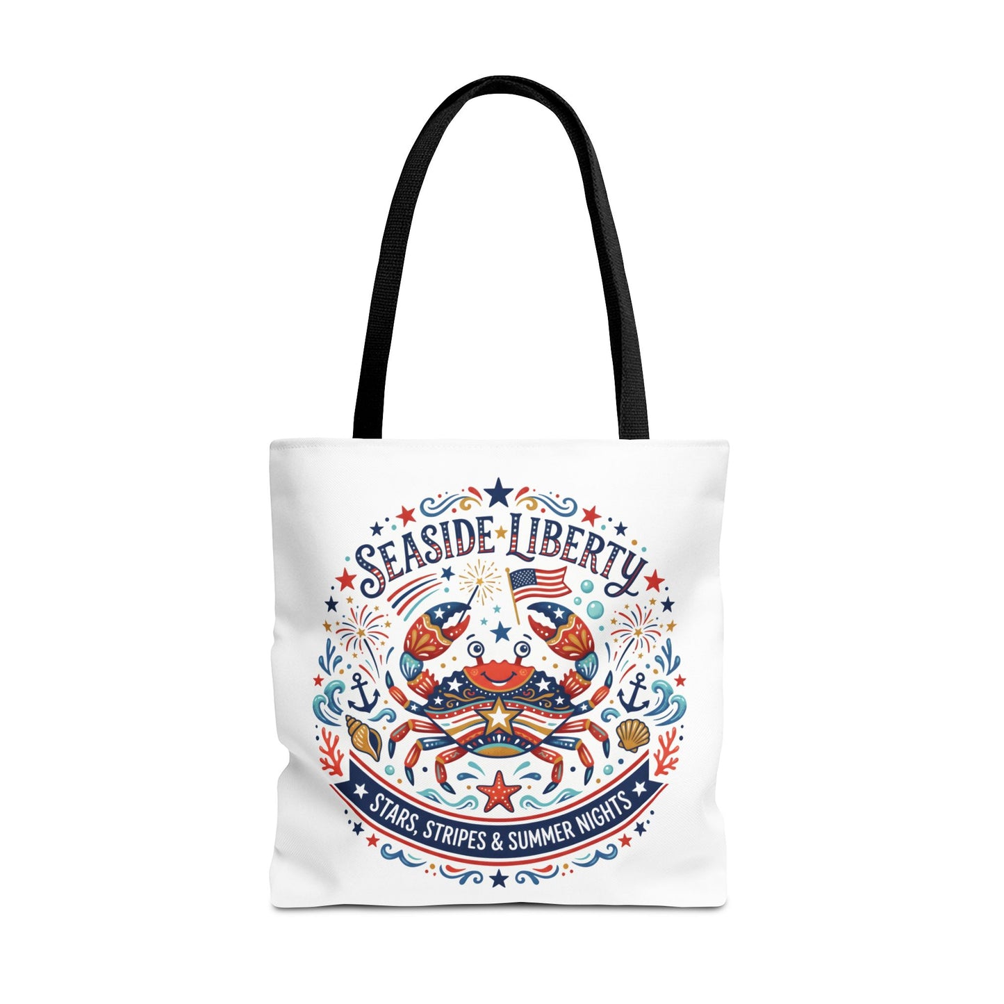 Seaside Liberty Tote Bag — 4th of July, Patriotic Bag "Stars, Stripes & Summer Nights"