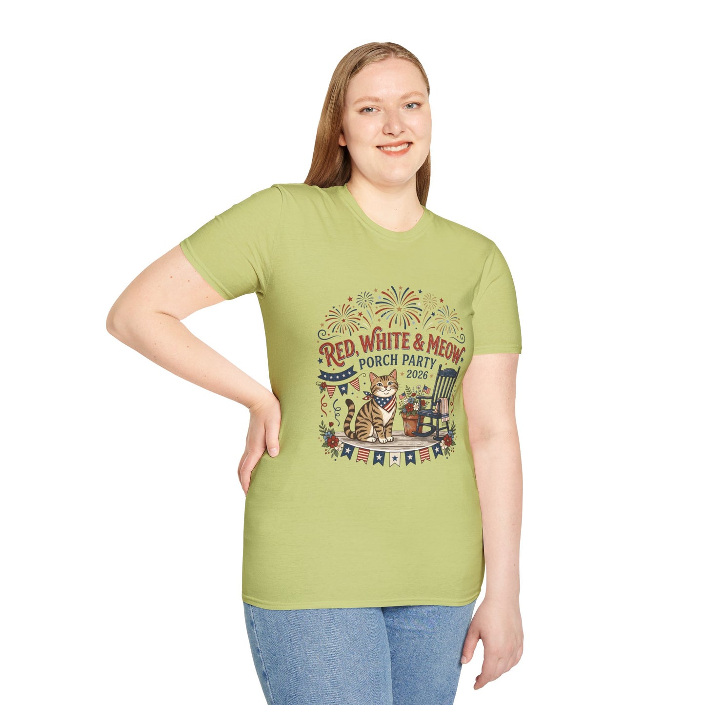 Red, White & Meow Porch Party T-Shirt — 2026 Patriotic Cat Tee, 4th of July Shirt, Independence Day Gift