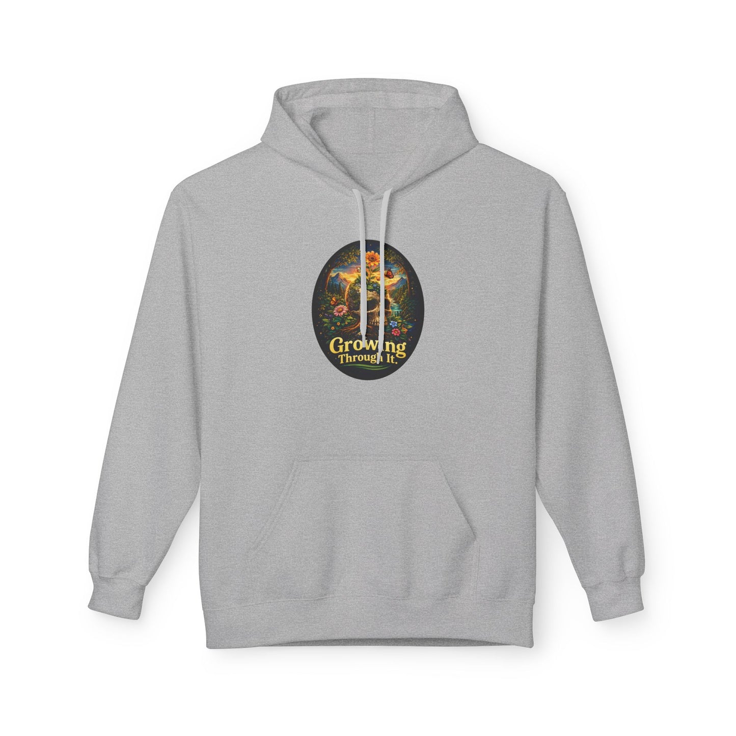 Growing Through It Hoodie – Earth Day Nature Skull Sweatshirt | Mental Growth & Healing Hoodie | Botanical Aesthetic Unisex Hoodie