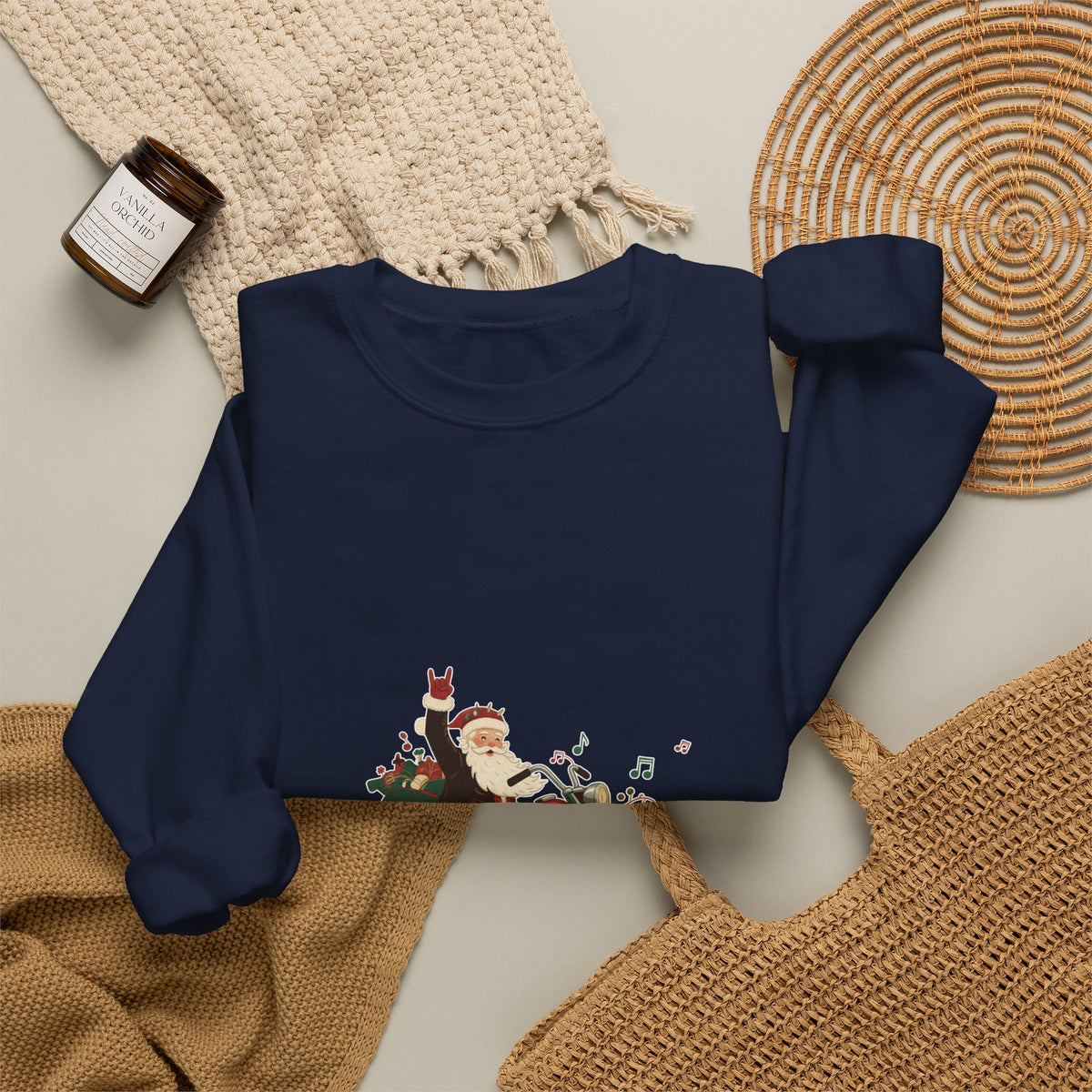 Christmas Motorcycle Sweatshirt - "Ride Into Christmas" Santa Biker Holiday Crewneck