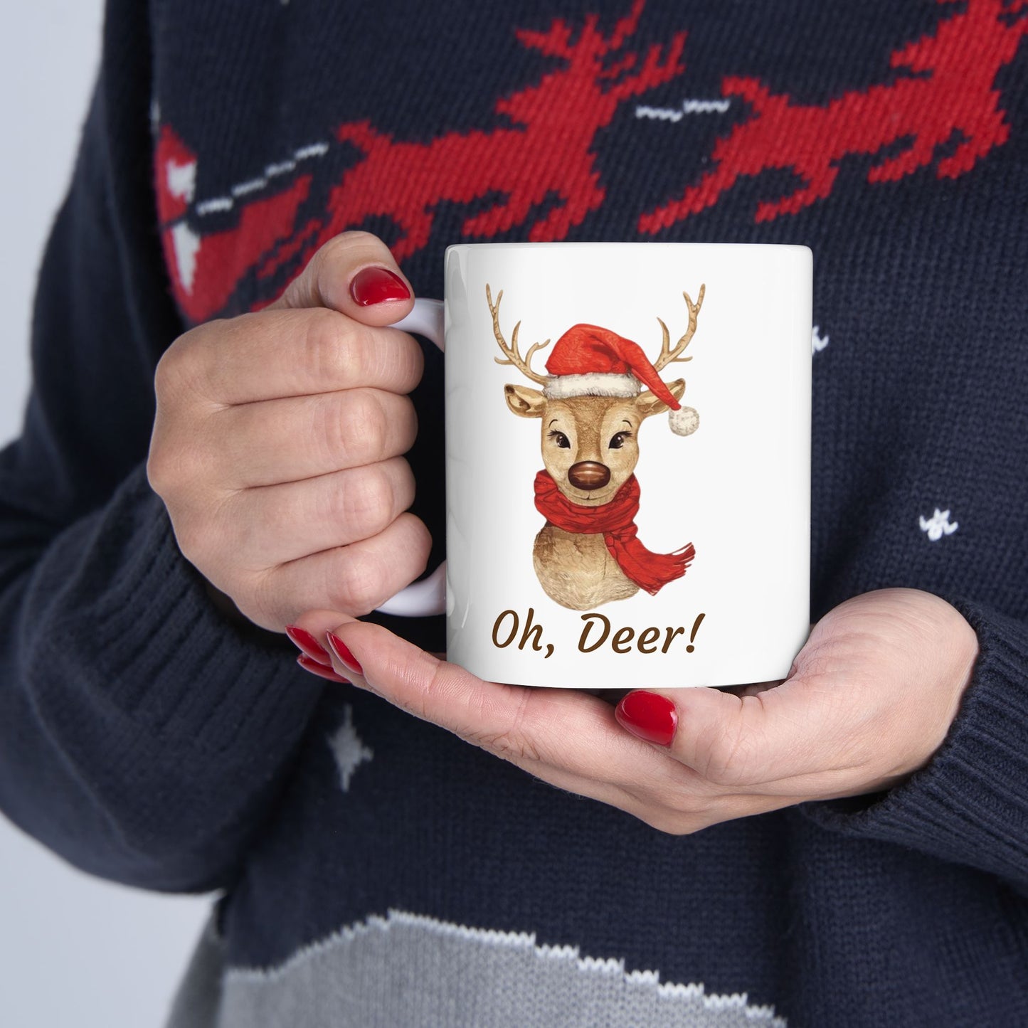 Festive Reindeer Ceramic Mug - Perfect Holiday Coffee Cup, Christmas Mug