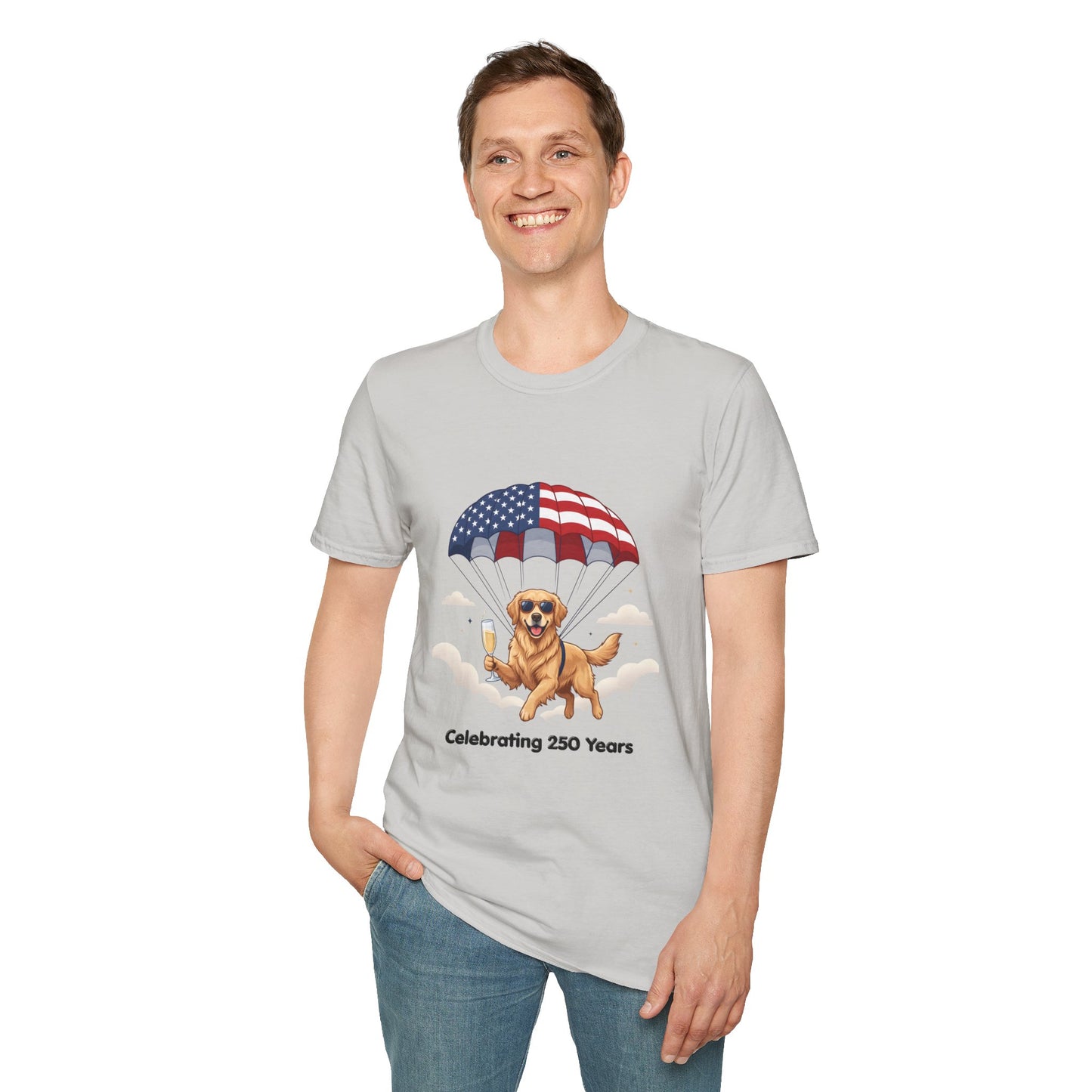 Patriotic Golden Retriever T-Shirt — "Celebrating 250 Years"