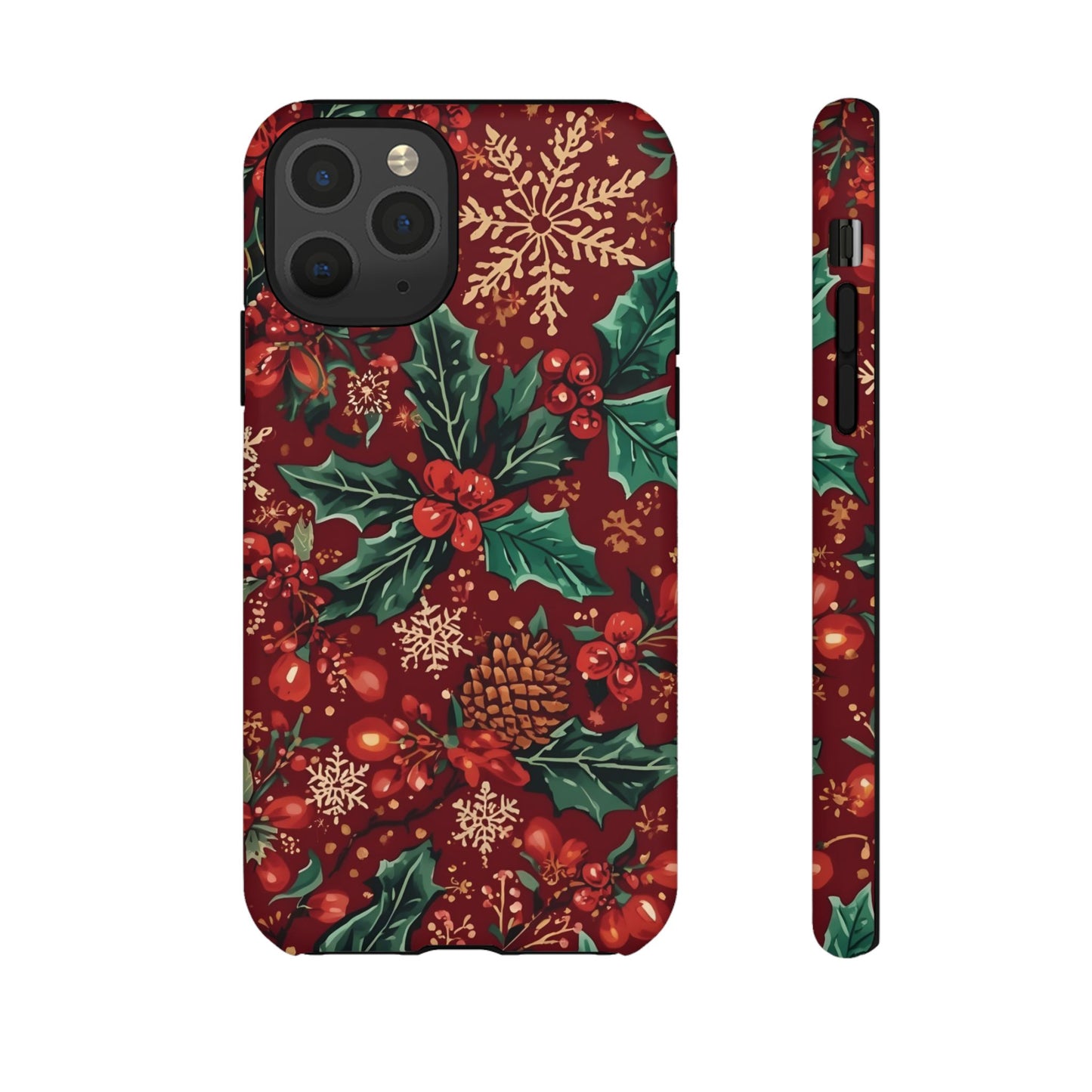 Christmas Floral Phone Case, Dual Layer Case for Iphone 17, 16, 15, 14, 13, 12, 11 & Samsung