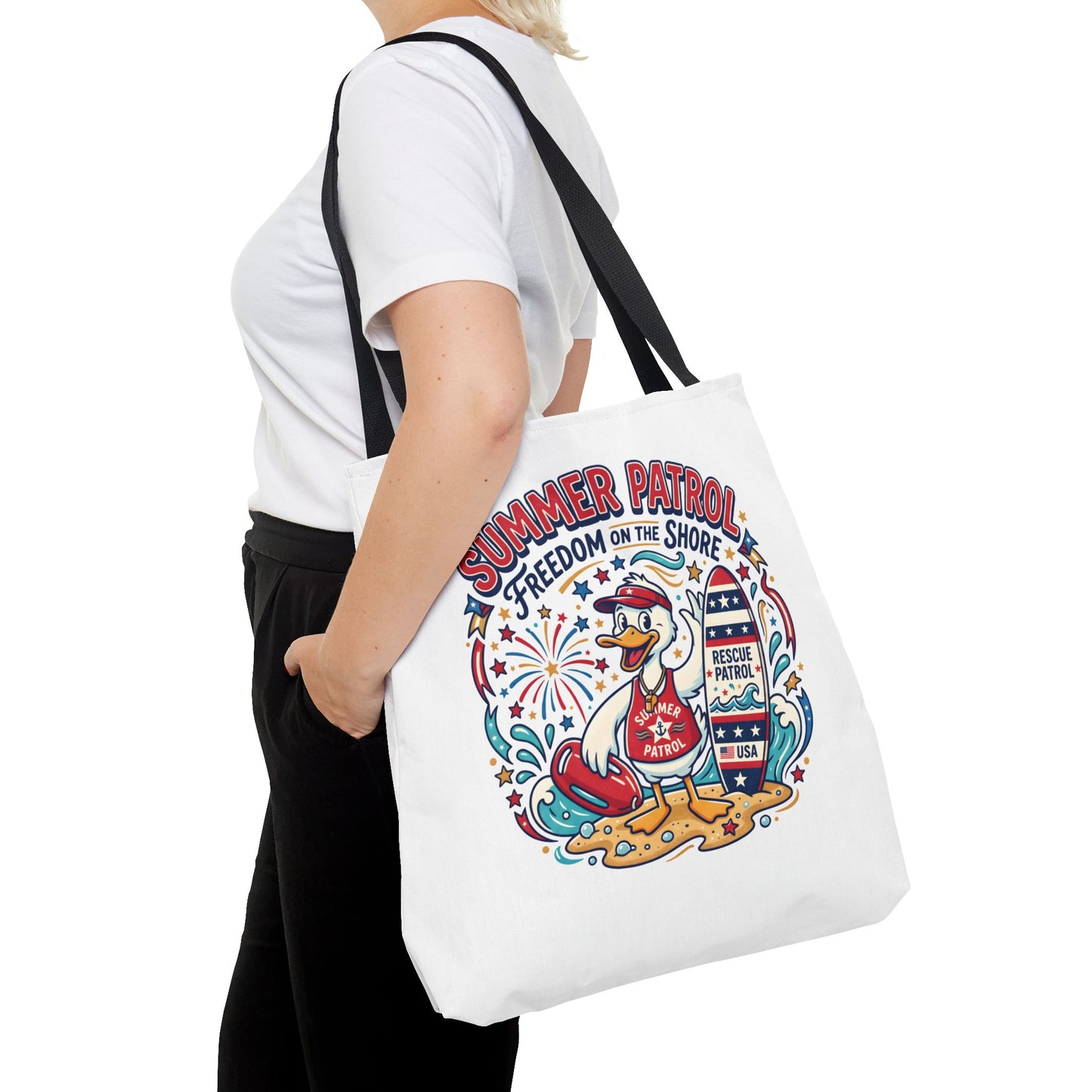 Summer Patrol Beach Tote Bag – 'Freedom on the Shore' Patriotic Design, 4th of July Gift
