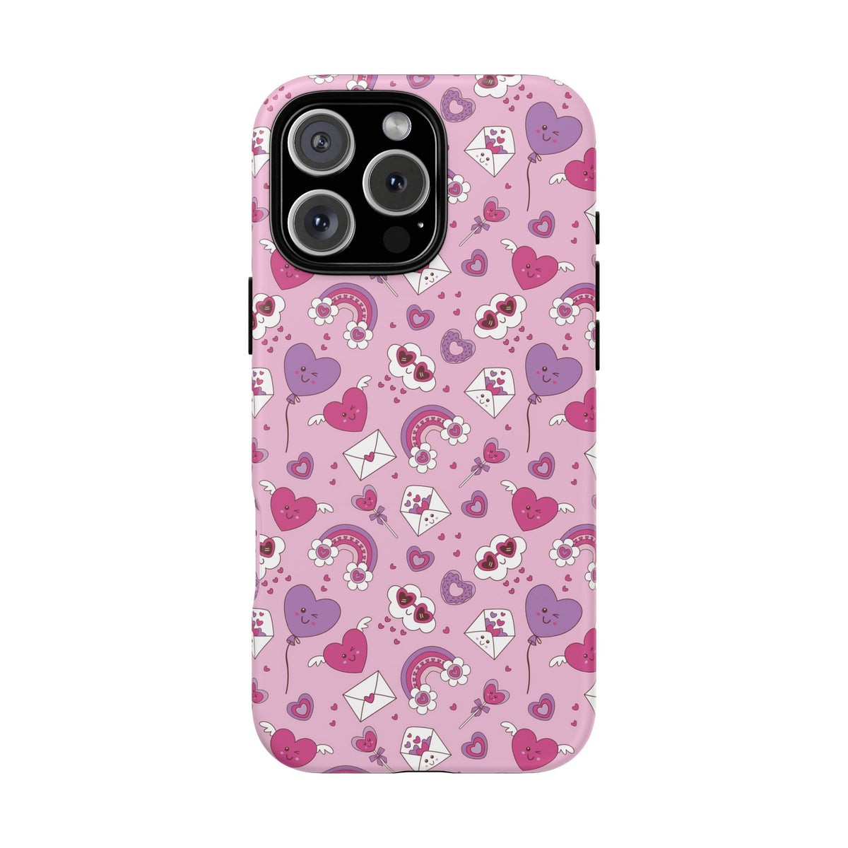 Pink Valentine Phone Case – Cute Hearts, Envelopes & Rainbows Protective Cover