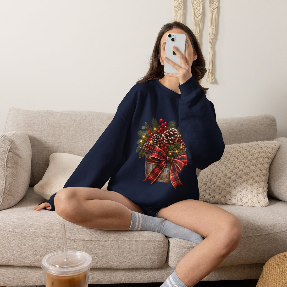 Christmas Pinecone Basket Crewneck Sweatshirt