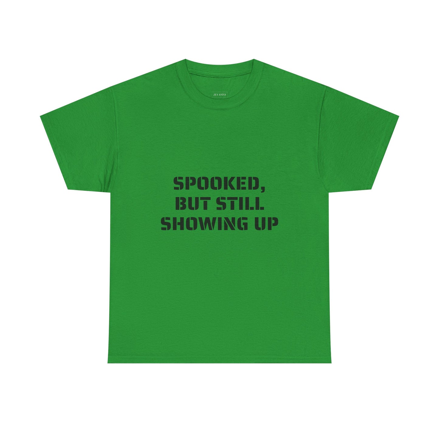 Spooked, But Still Showing Up Unisex Heavy Cotton Tee | Halloween, Funny T-Shirt