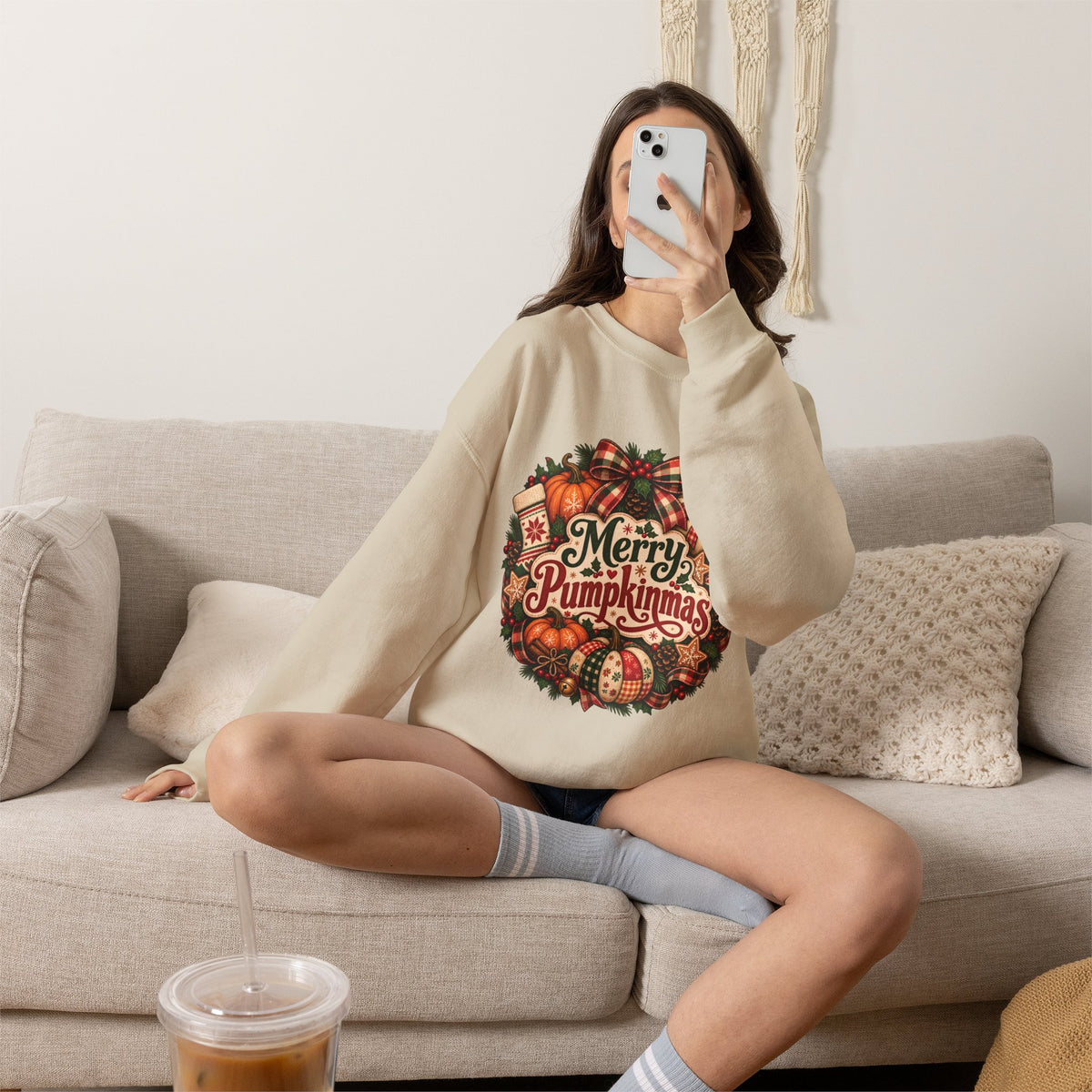 Merry Pumpkinmas Sweatshirt — Holiday Pumpkin Wreath Crewneck