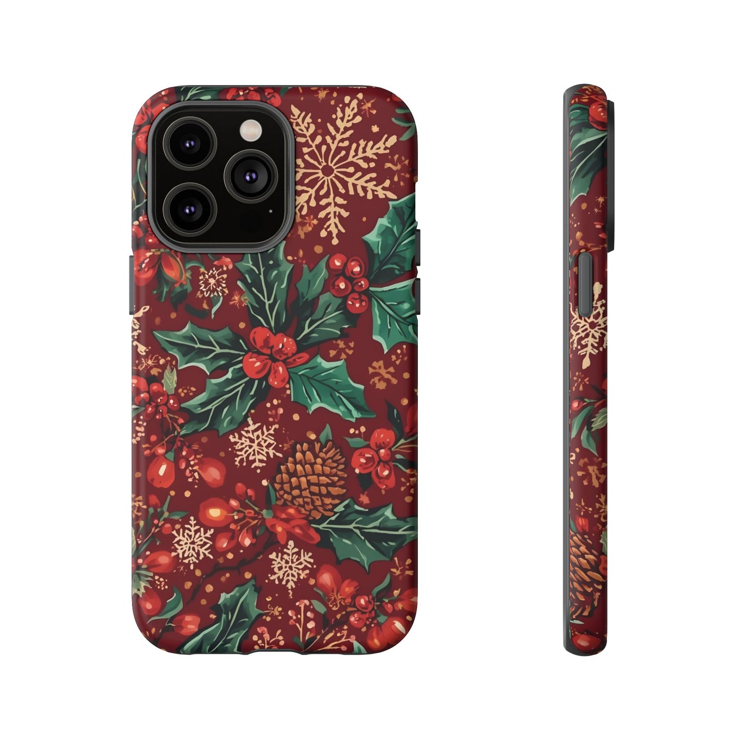 Christmas Floral Phone Case, Dual Layer Case for Iphone 17, 16, 15, 14, 13, 12, 11 & Samsung
