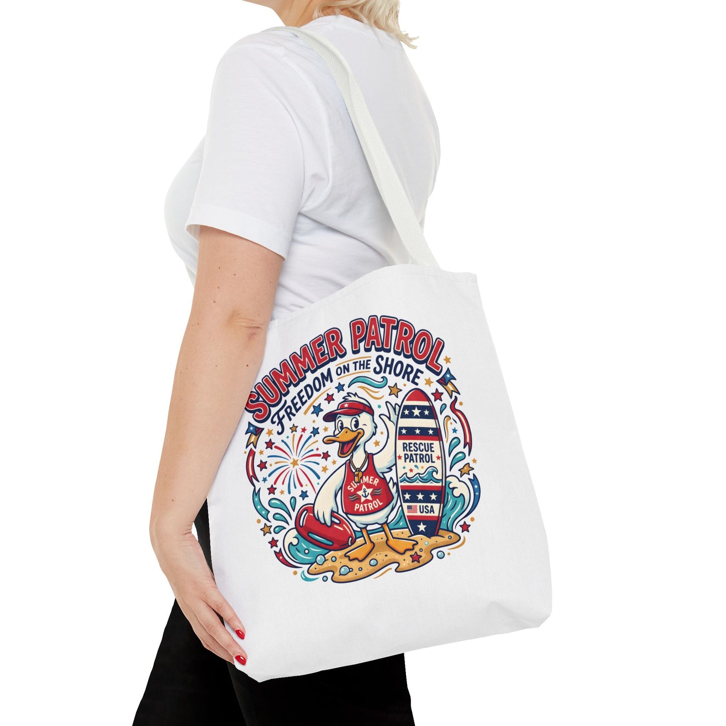 Summer Patrol Beach Tote Bag – 'Freedom on the Shore' Patriotic Design, 4th of July Gift