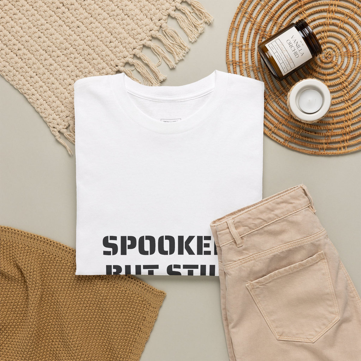 Spooked, But Still Showing Up Unisex Heavy Cotton Tee | Halloween, Funny T-Shirt
