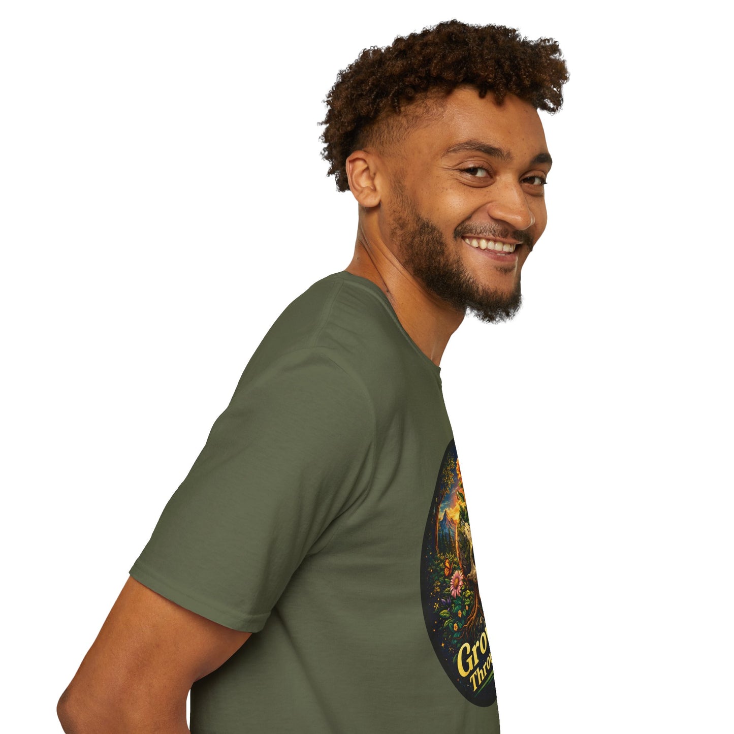 Growing Through It T-Shirt – Earth Day Nature Skull Graphic Tee | Mental Growth & Healing Shirt | Botanical Aesthetic Unisex Tee