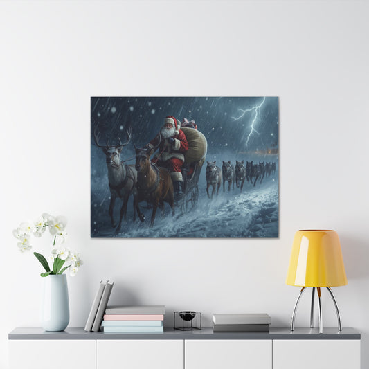 Christmas Canvas Wall Art, Santa Sleigh Decor, Holiday Home Decor, Winter Wonderland Artwork, Festive Wall Hanging