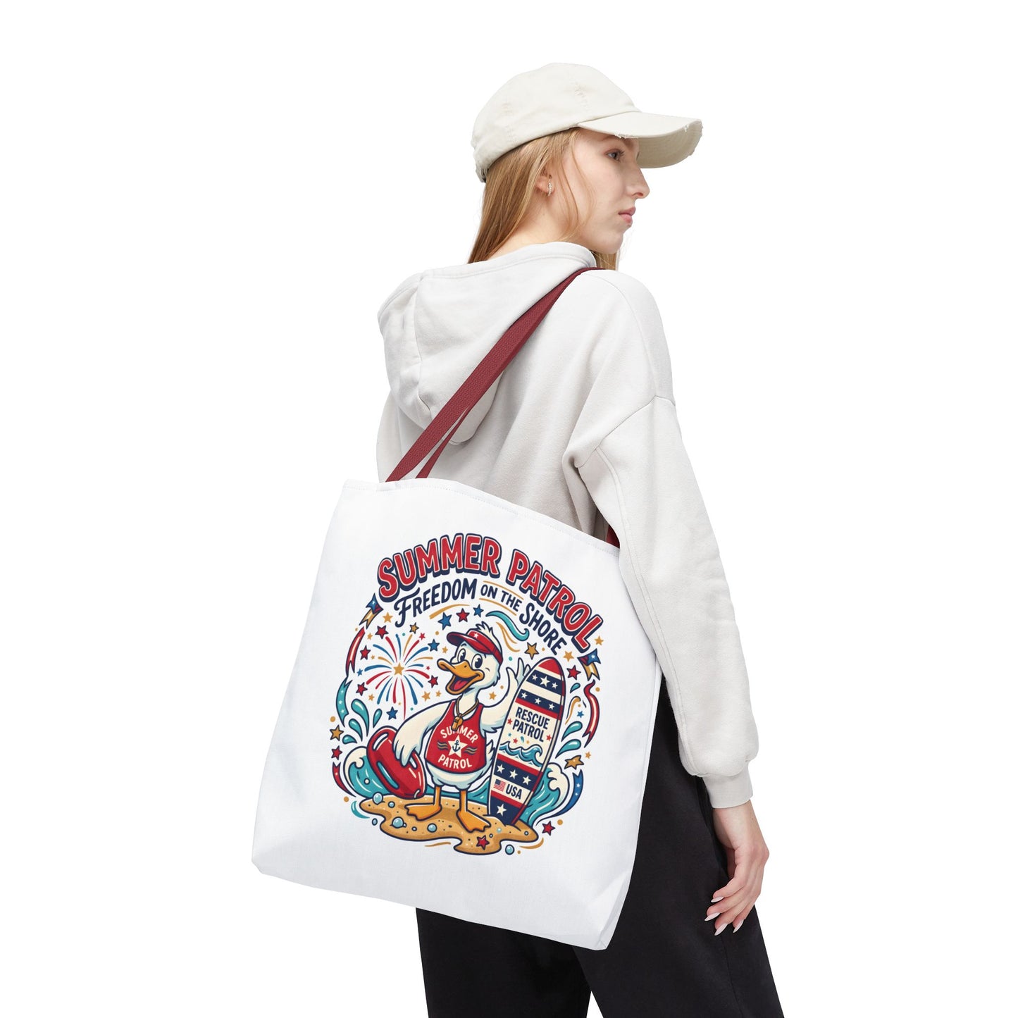 Summer Patrol Beach Tote Bag – 'Freedom on the Shore' Patriotic Design, 4th of July Gift