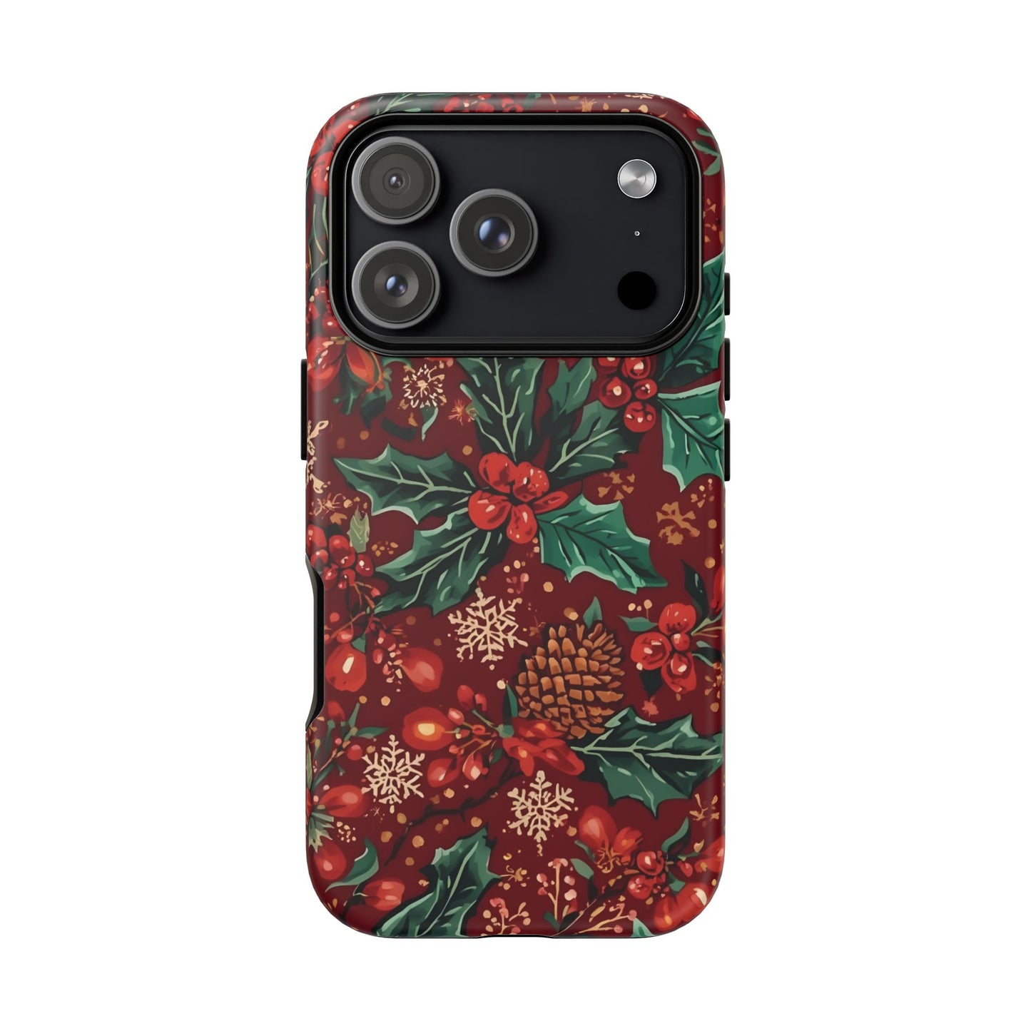Christmas Floral Phone Case, Dual Layer Case for Iphone 17, 16, 15, 14, 13, 12, 11 & Samsung