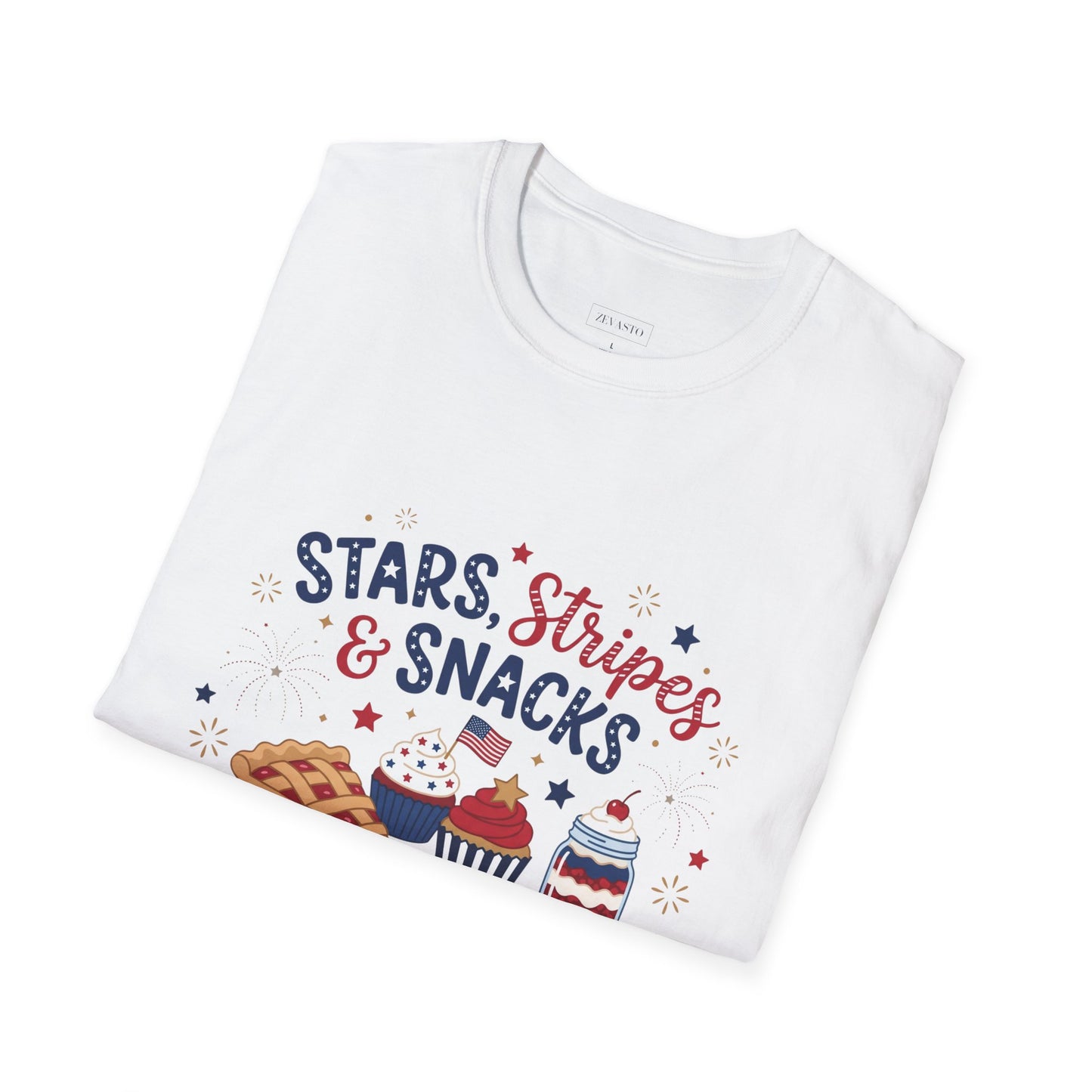 Stars, Stripes & Snacks T-Shirt — 4th of July Patriotic Dessert Tee