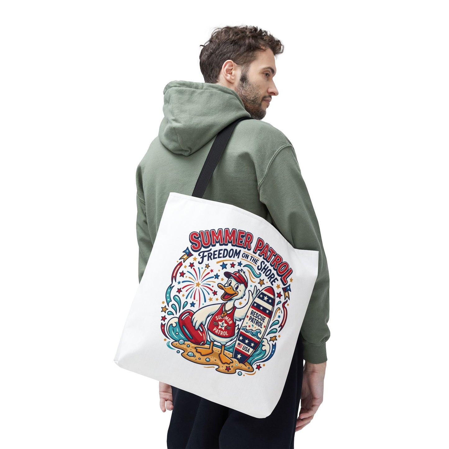 Summer Patrol Beach Tote Bag – 'Freedom on the Shore' Patriotic Design, 4th of July Gift