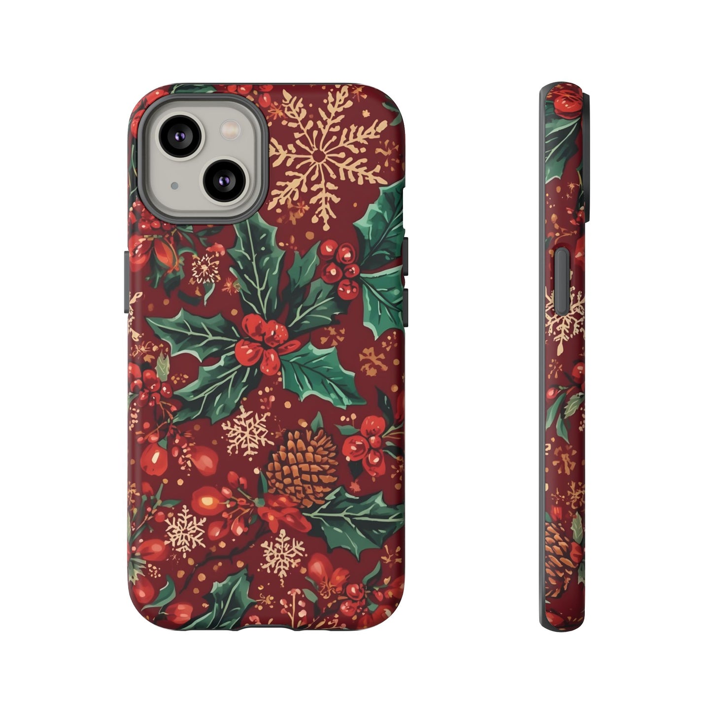 Christmas Floral Phone Case, Dual Layer Case for Iphone 17, 16, 15, 14, 13, 12, 11 & Samsung