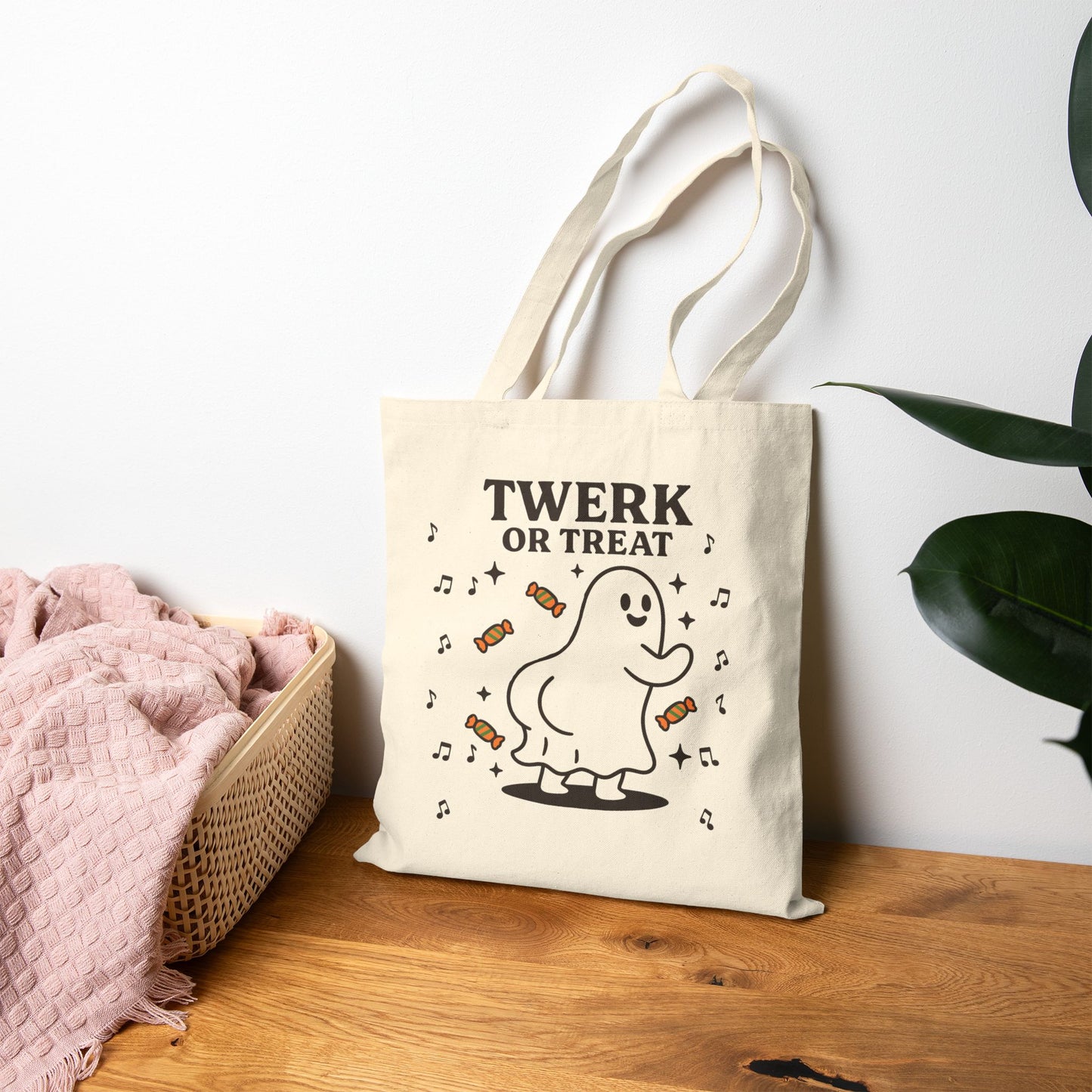 Funny Halloween Cotton Canvas Tote Bag - Twerk or Treat, Gift Bag