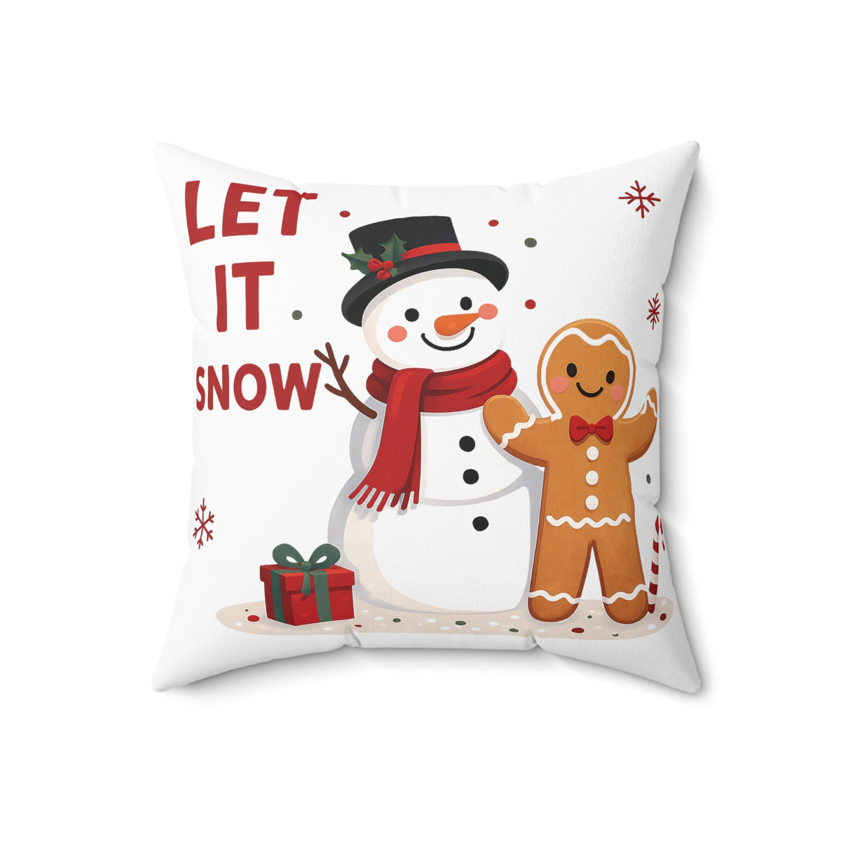 Let It Snow Snowman & Gingerbread Holiday Throw Pillow, Christmas Decoration