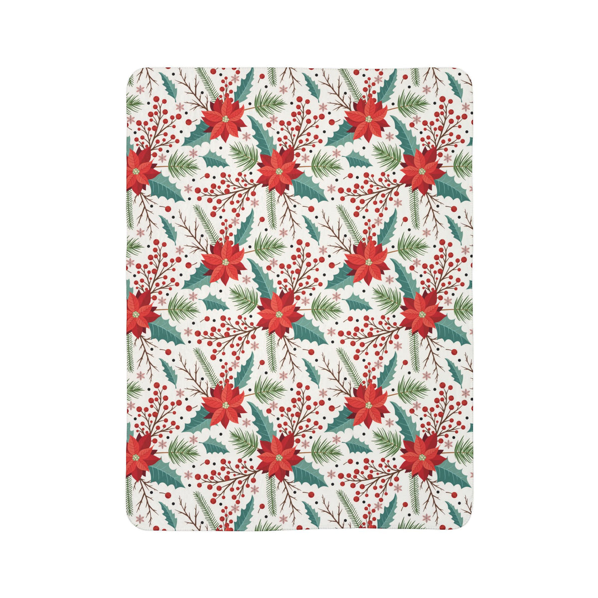 Poinsettia Holiday Fleece Sherpa Blanket - Cozy Christmas Throw with Festive Red & Green Floral Pattern