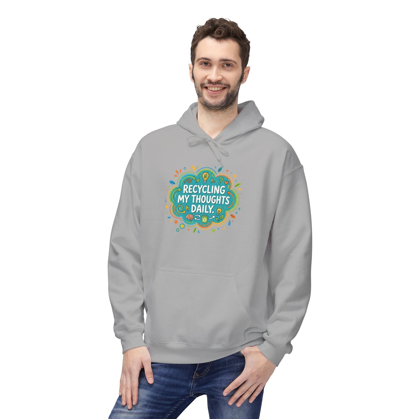 Unisex Hoodie — "Recycling My Thoughts" Eco-Friendly Graphic Pullover, Funny Mental Health Sweatshirt, Earth Day Gift