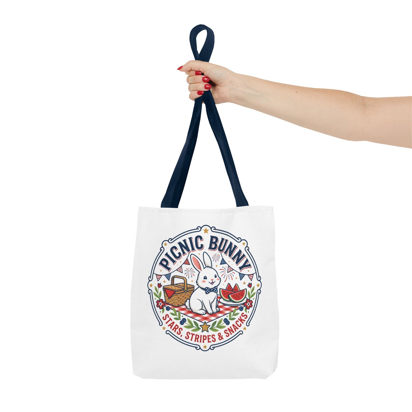 Patriotic Picnic Bunny Tote Bag — ‘Stars, Stripes & Snacks’ Cute Rabbit Picnic Tote, 4th of July Tote