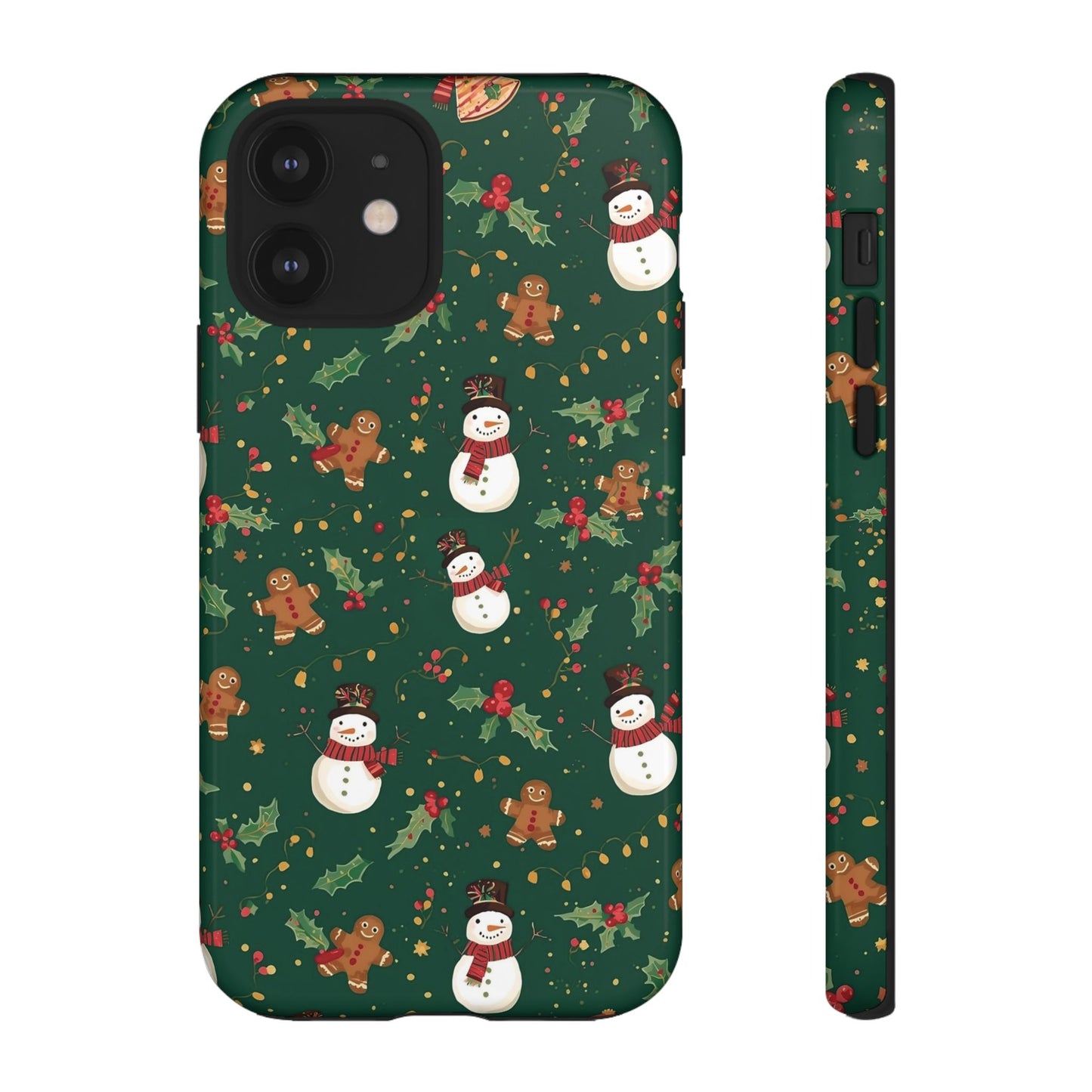 Christmas Phone Case with Snowmen and Gingerbread Design, Dual Layer Phone Case for Iphone 17, 16, 15, 14, 13, 12, 11 & Samsung